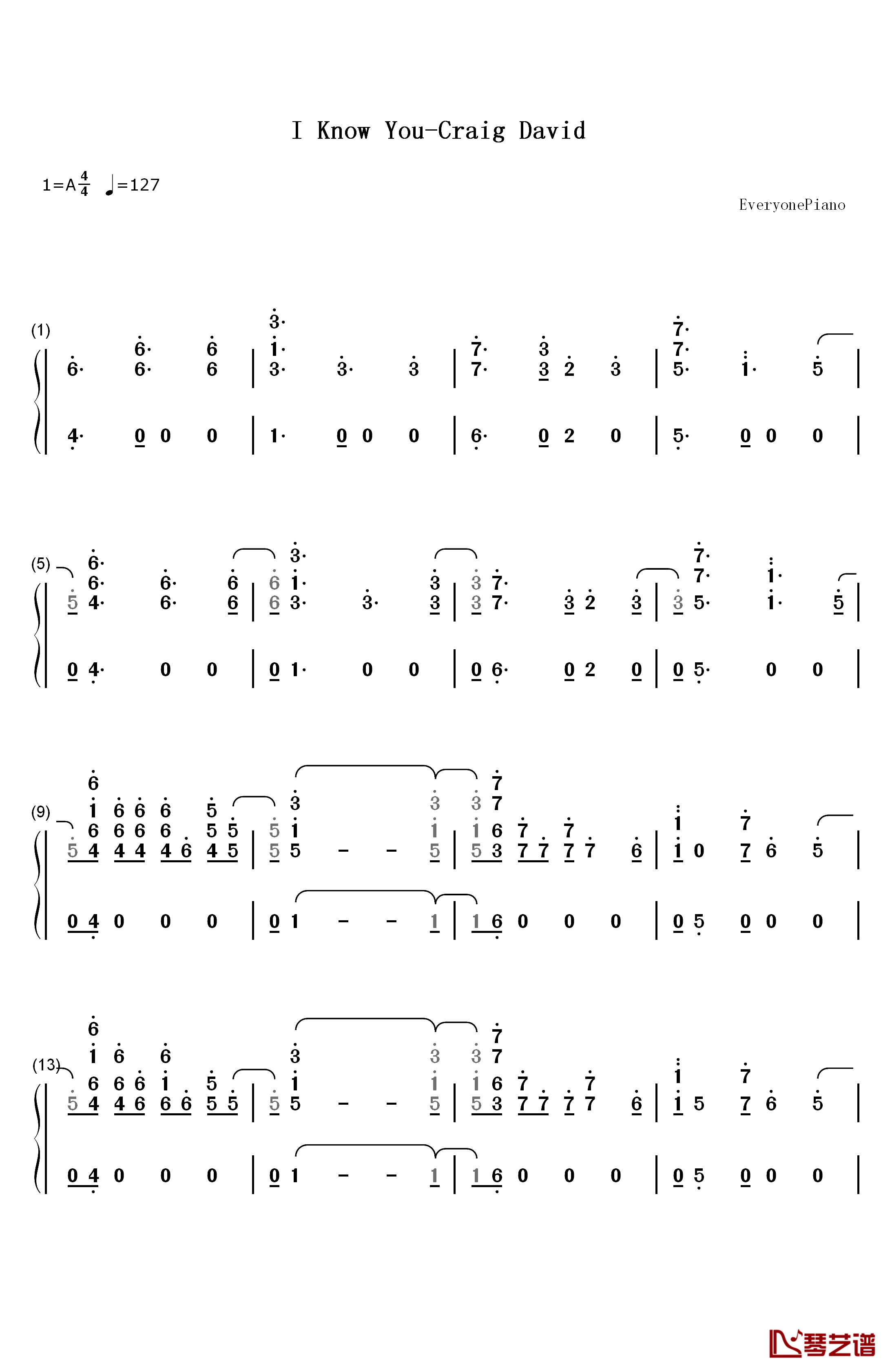 I Know You钢琴简谱-数字双手-Craig David Bastille