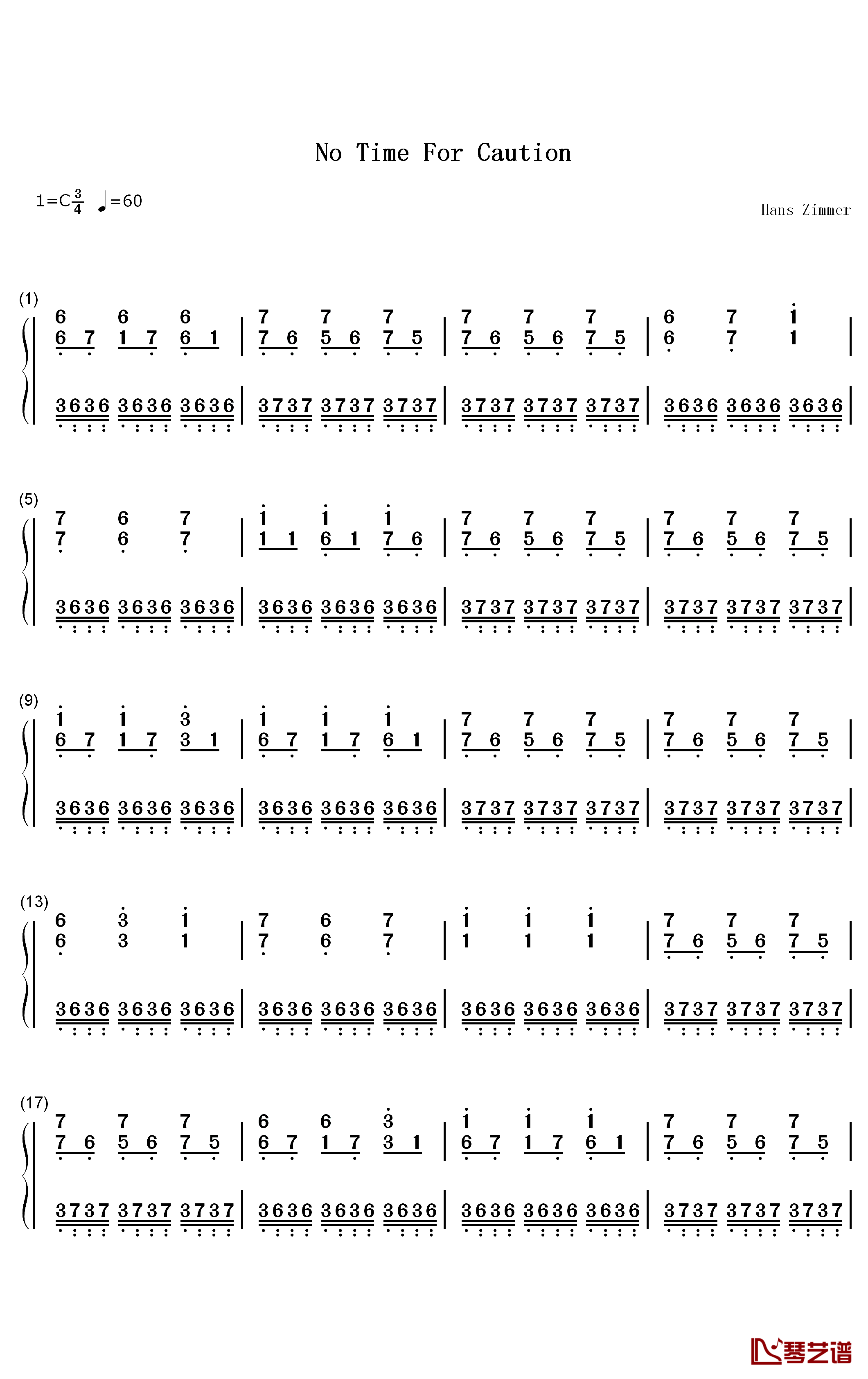No Time for Caution钢琴简谱-数字双手-Hans Zimmer