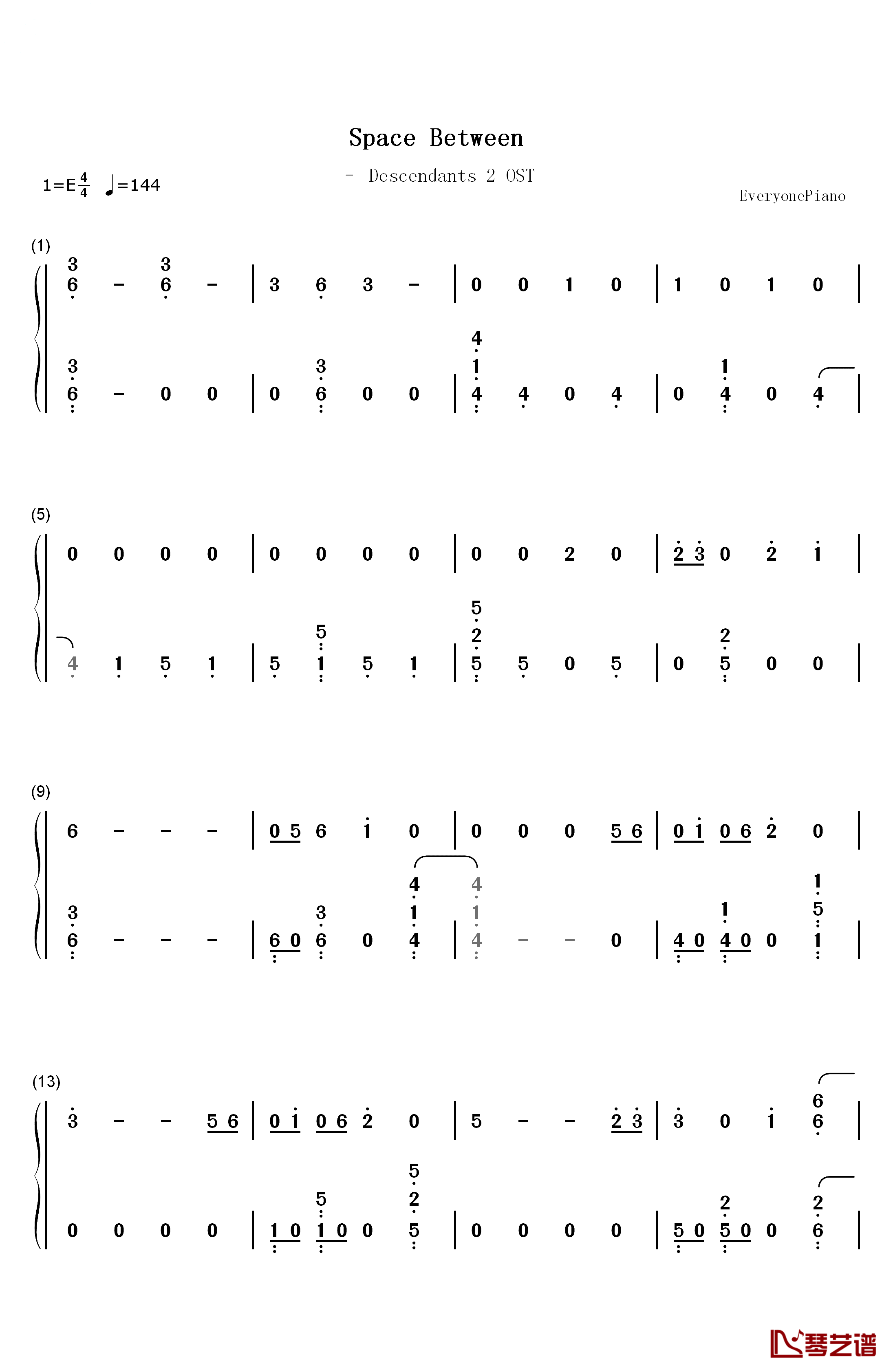 Space Between钢琴简谱-数字双手-Mal Evie