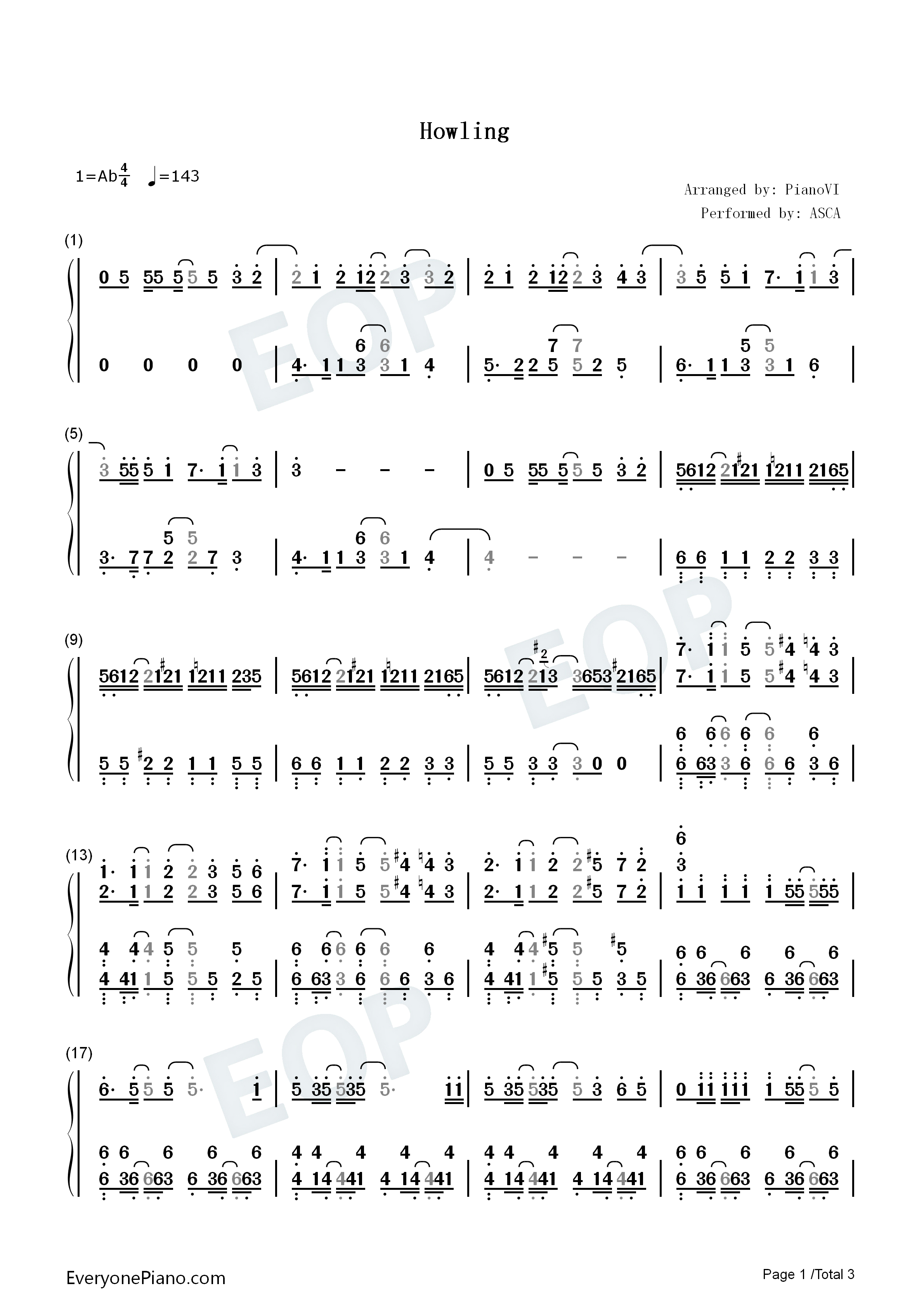 Howling钢琴简谱-ASCA演唱