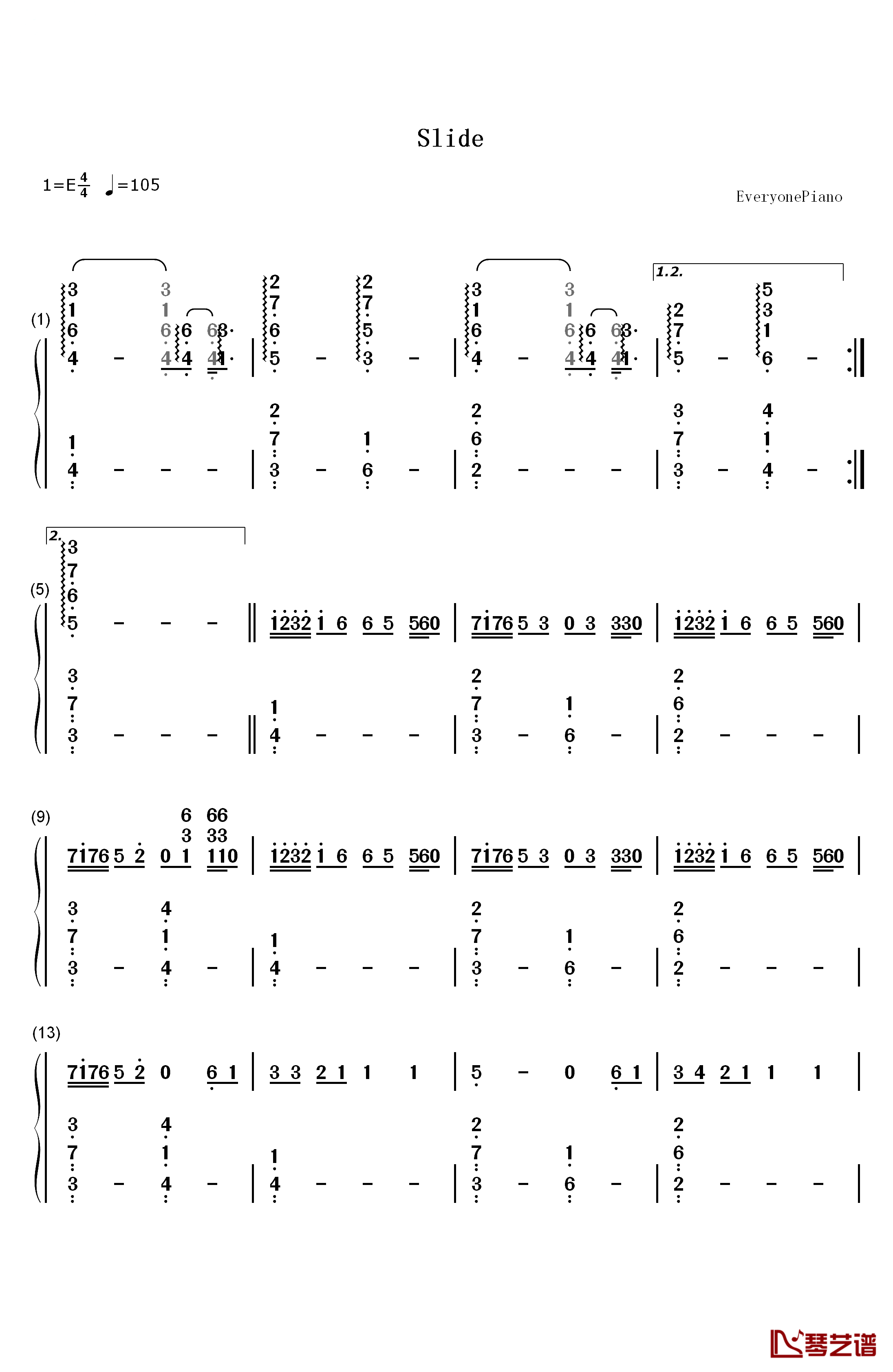 Slide钢琴简谱-数字双手-Calvin Harris