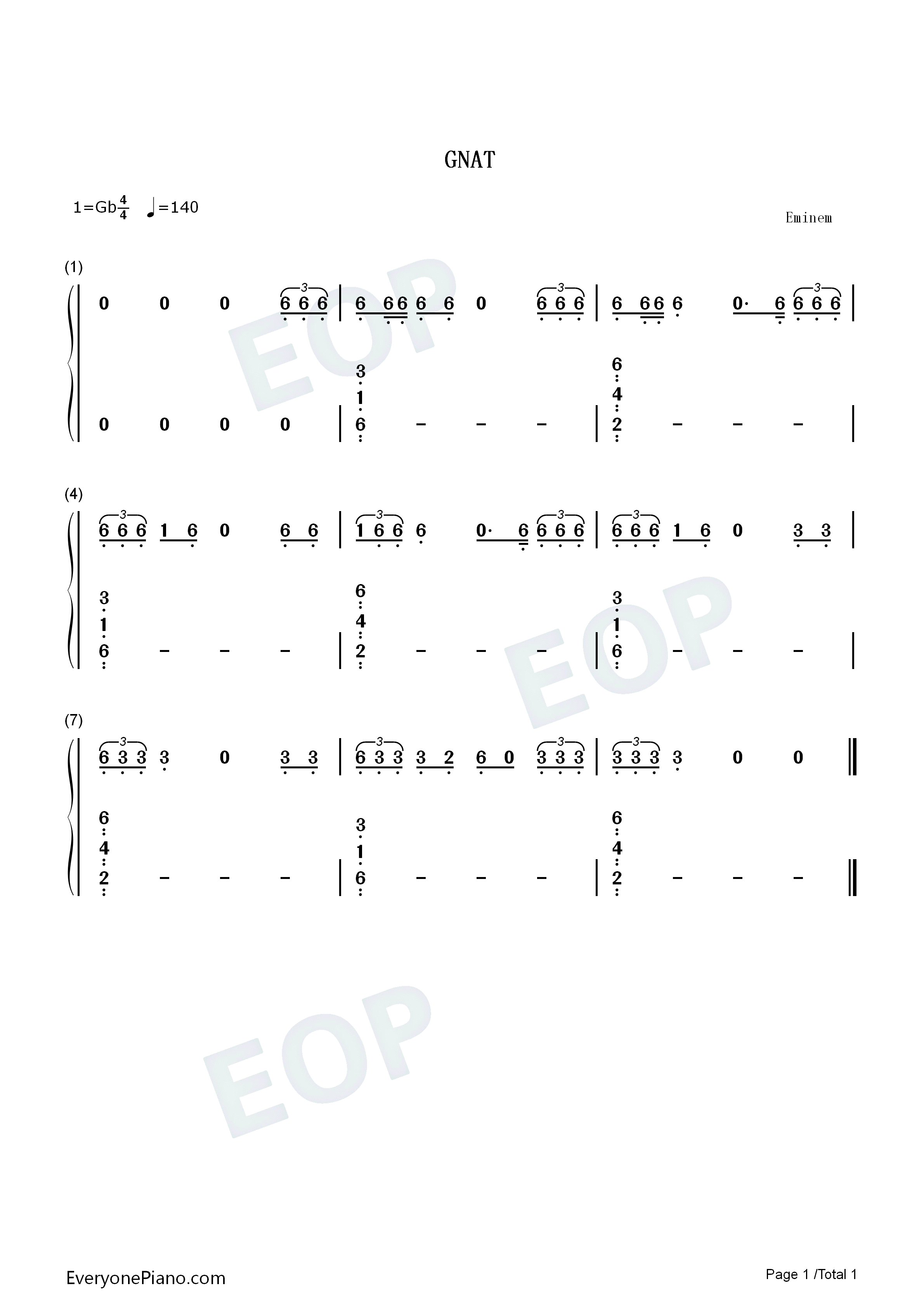 Gnat钢琴简谱-Eminem演唱