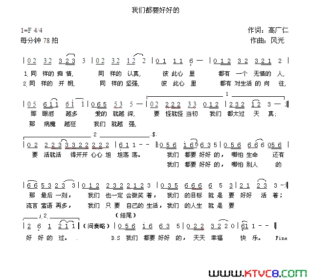 我们都要好好的简谱-风光演唱-高广仁/风光词曲