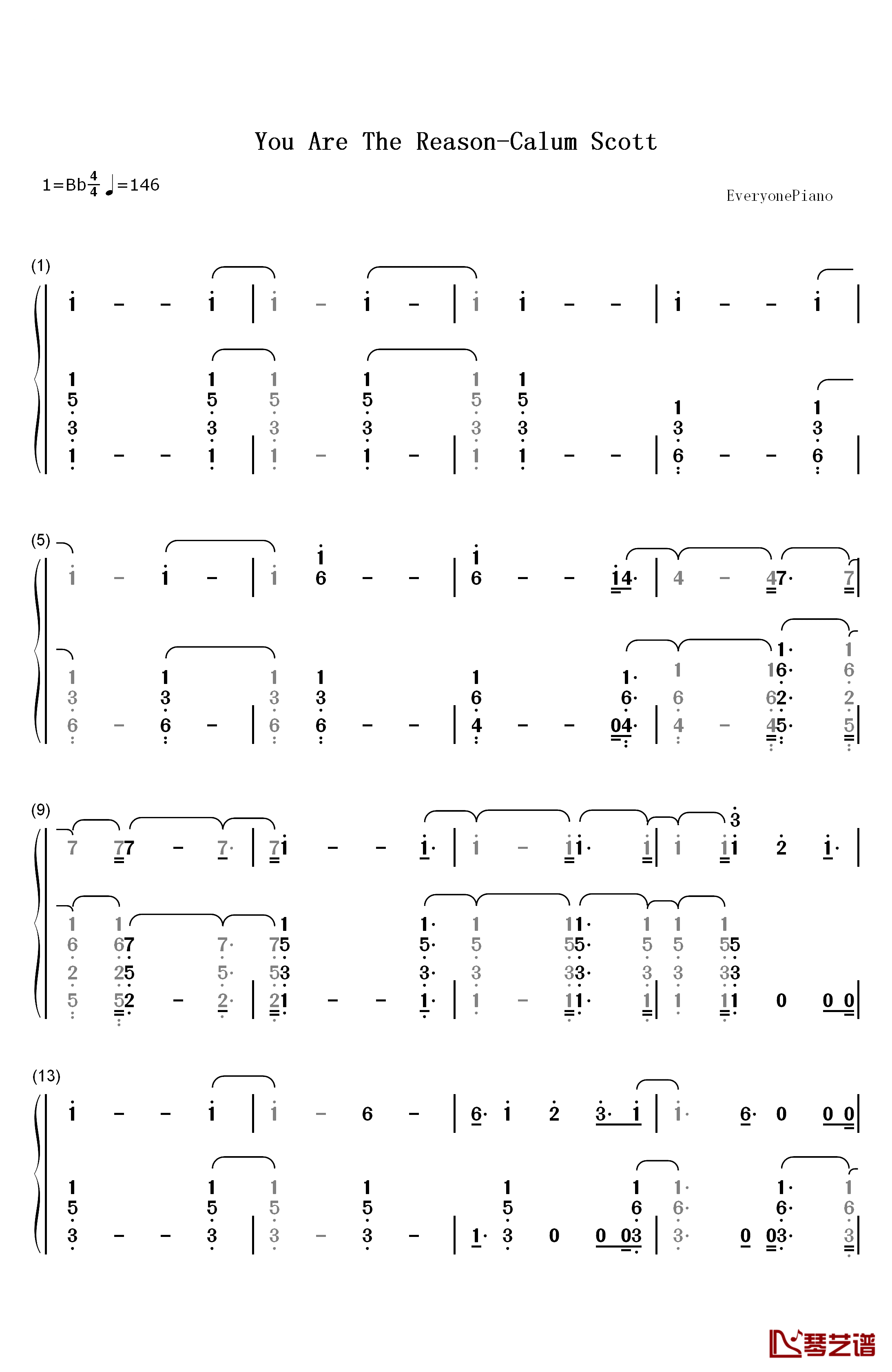 You Are The Reason钢琴简谱-数字双手-Calum Scott