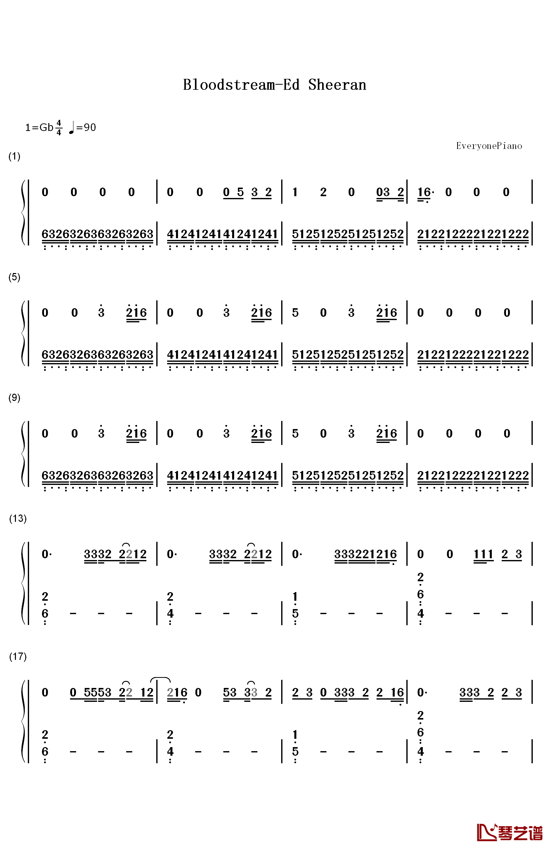 Bloodstream钢琴简谱-数字双手-Ed Sheeran