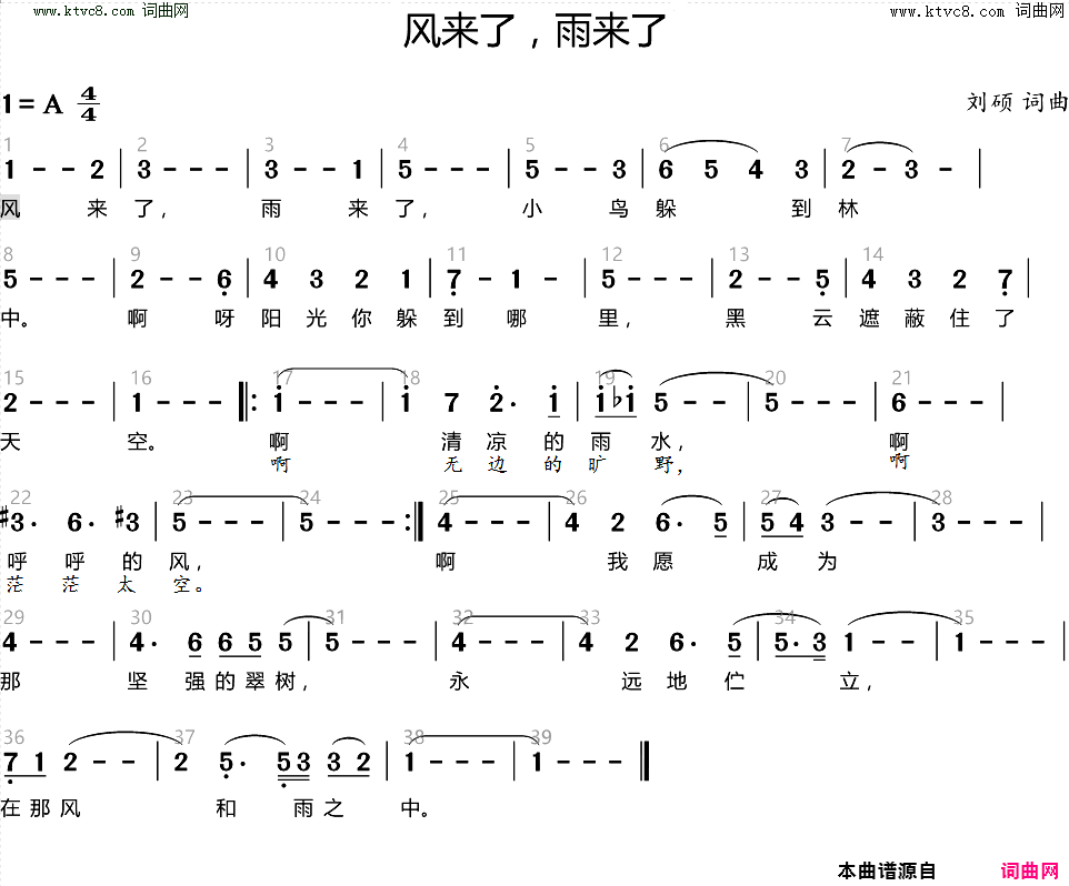 风来了，雨来了简谱