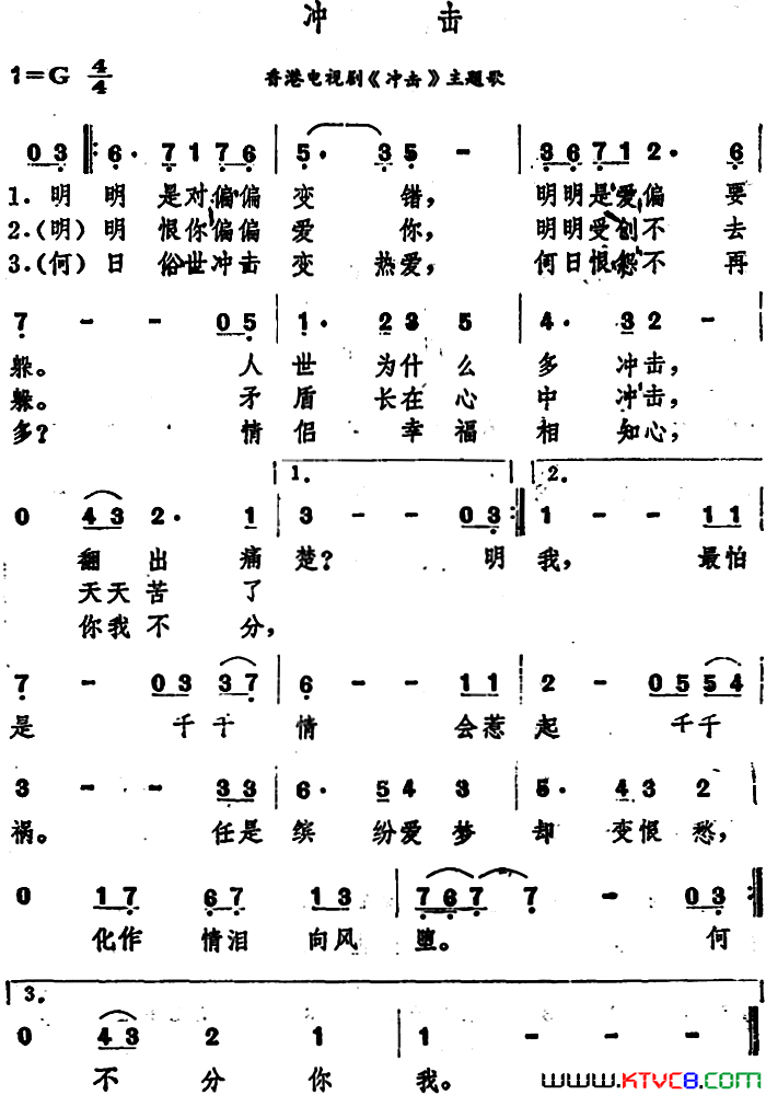 冲击香港电视剧《冲击》主题歌简谱