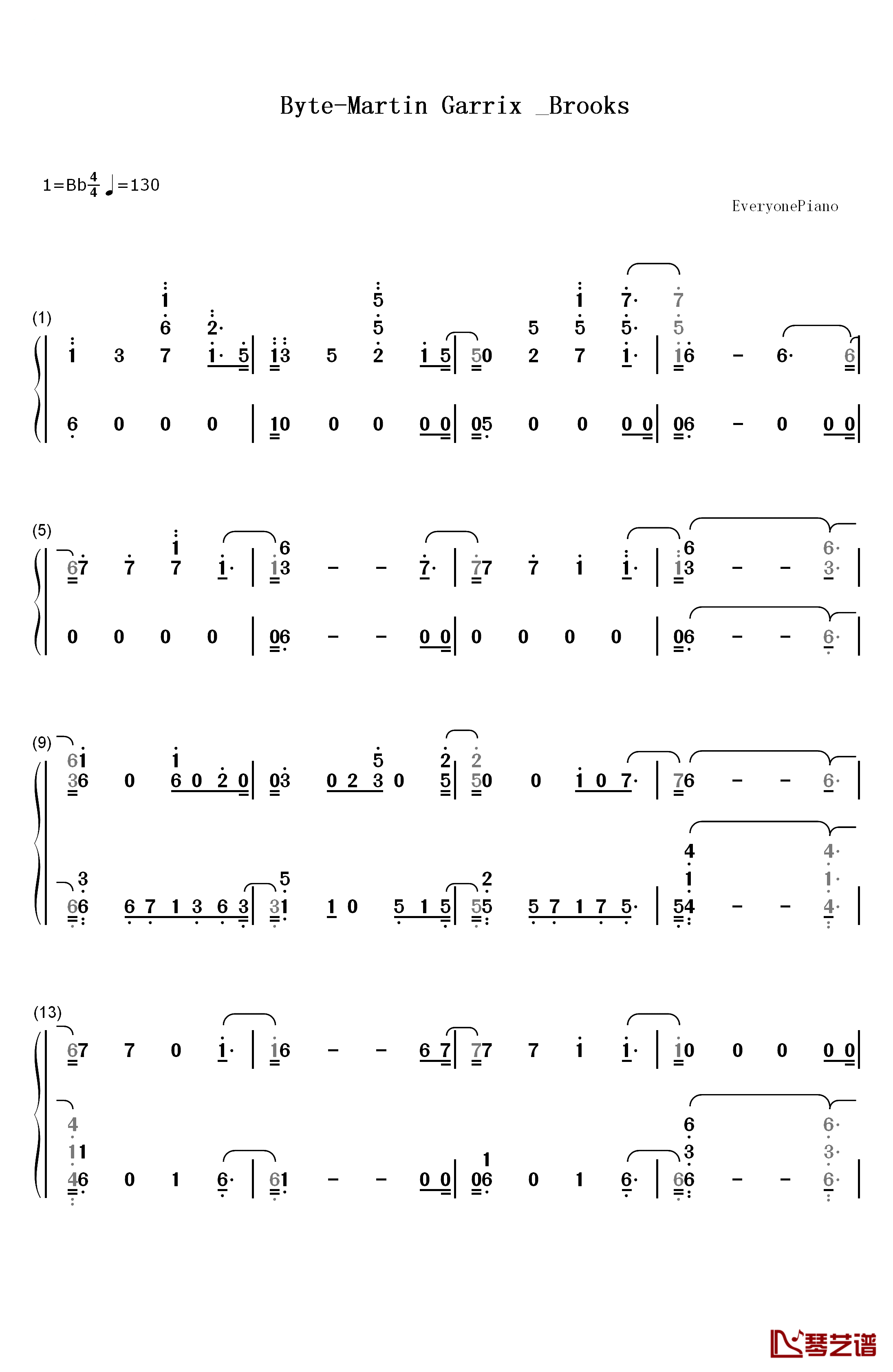 Byte钢琴简谱-数字双手-Martin Garrix Brooks