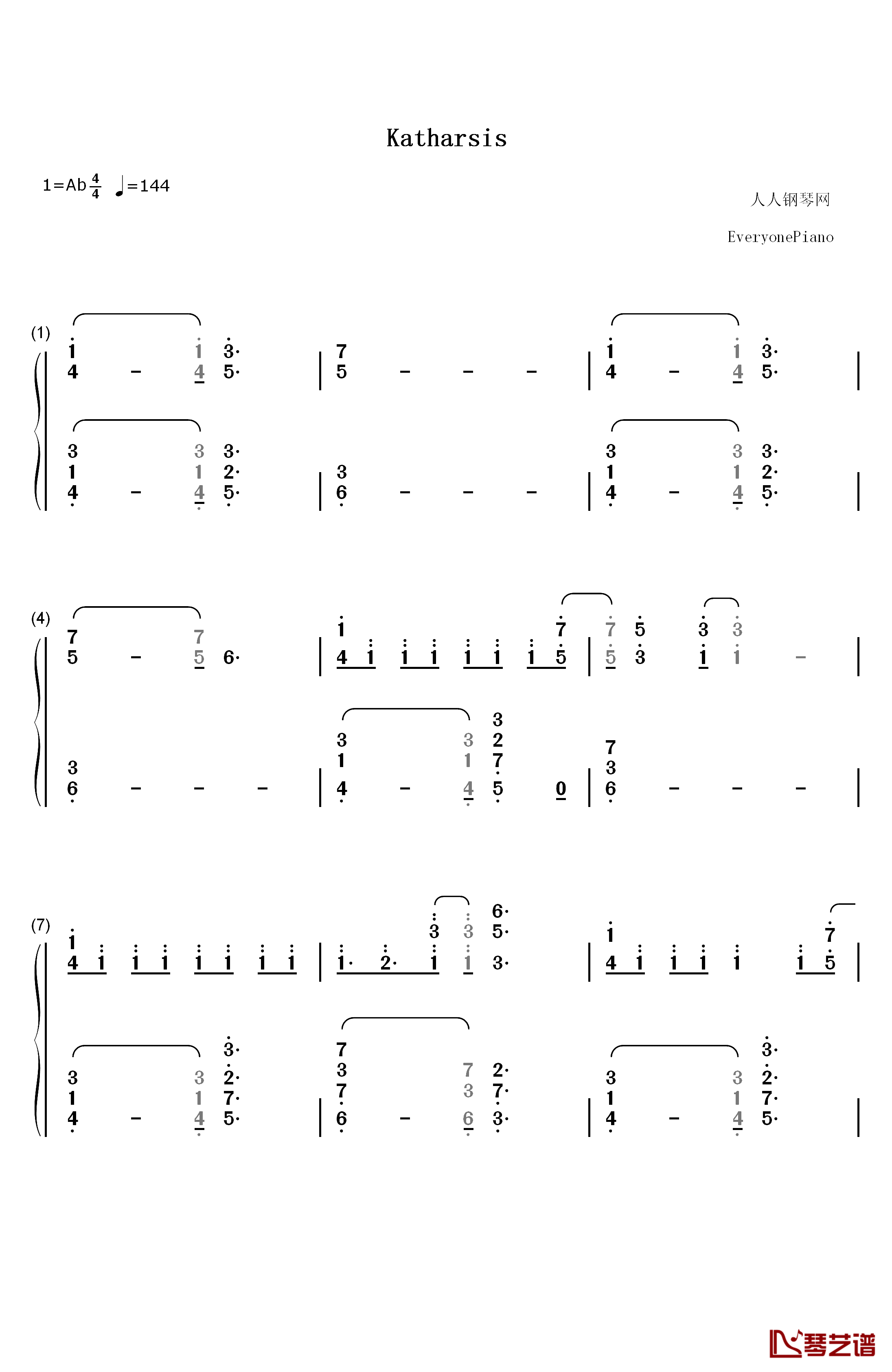 Katharsis钢琴简谱-数字双手-TK from 凛冽时雨