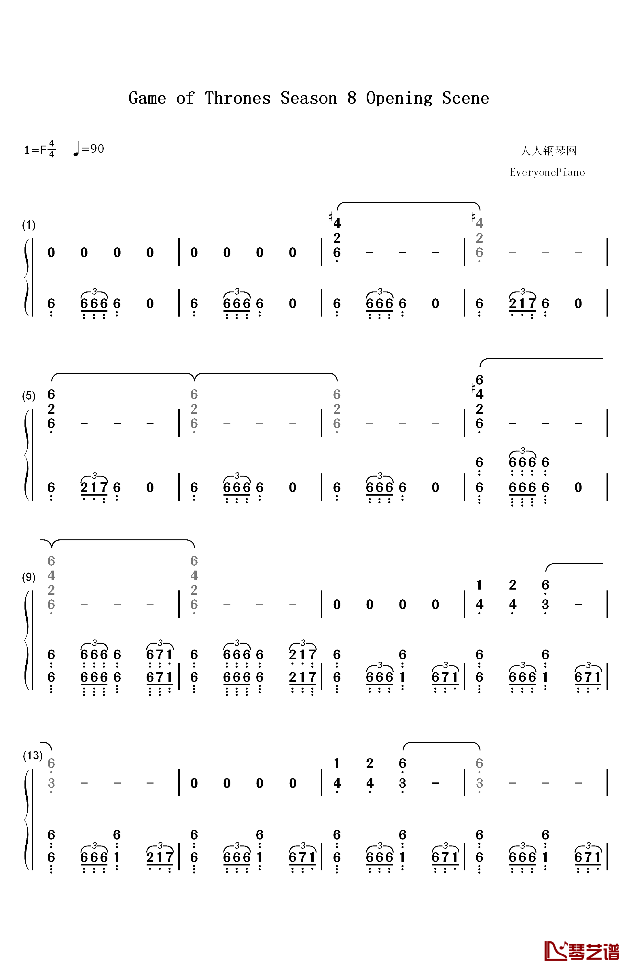 权力的游戏第八季钢琴简谱-数字双手-Ramin Djawadi