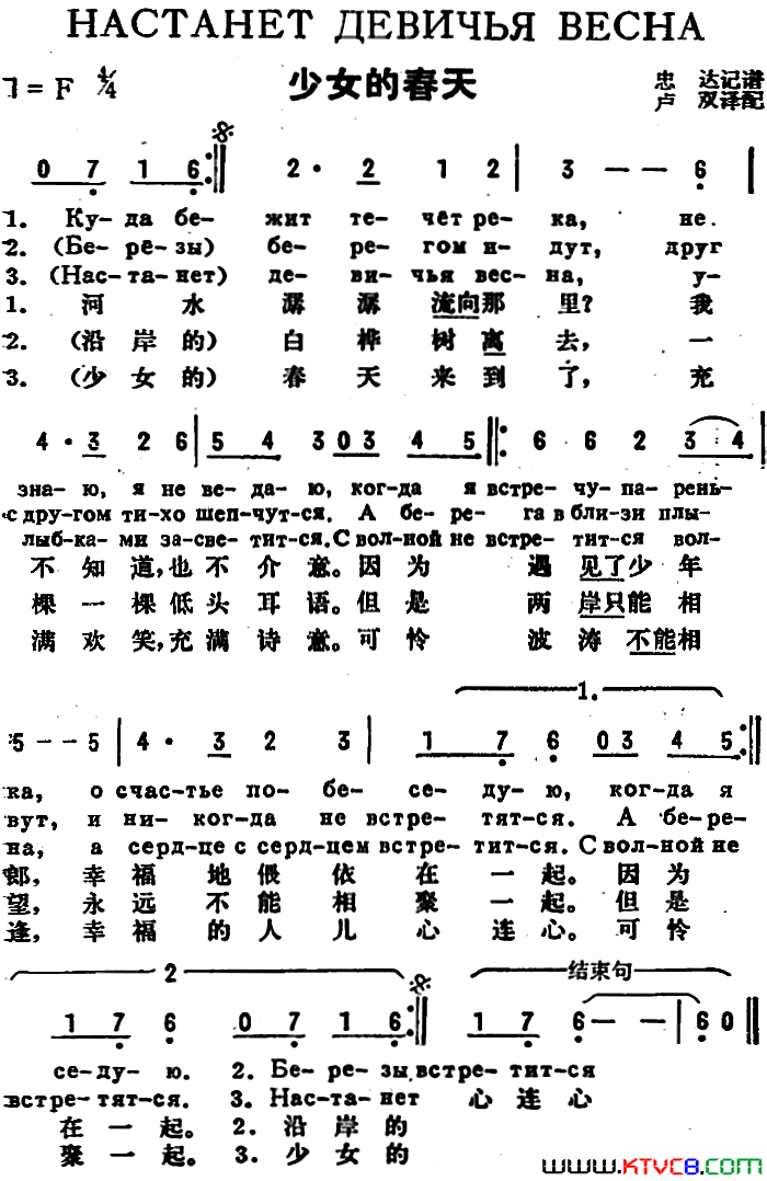 [前苏联]少女的春天中俄文对照简谱