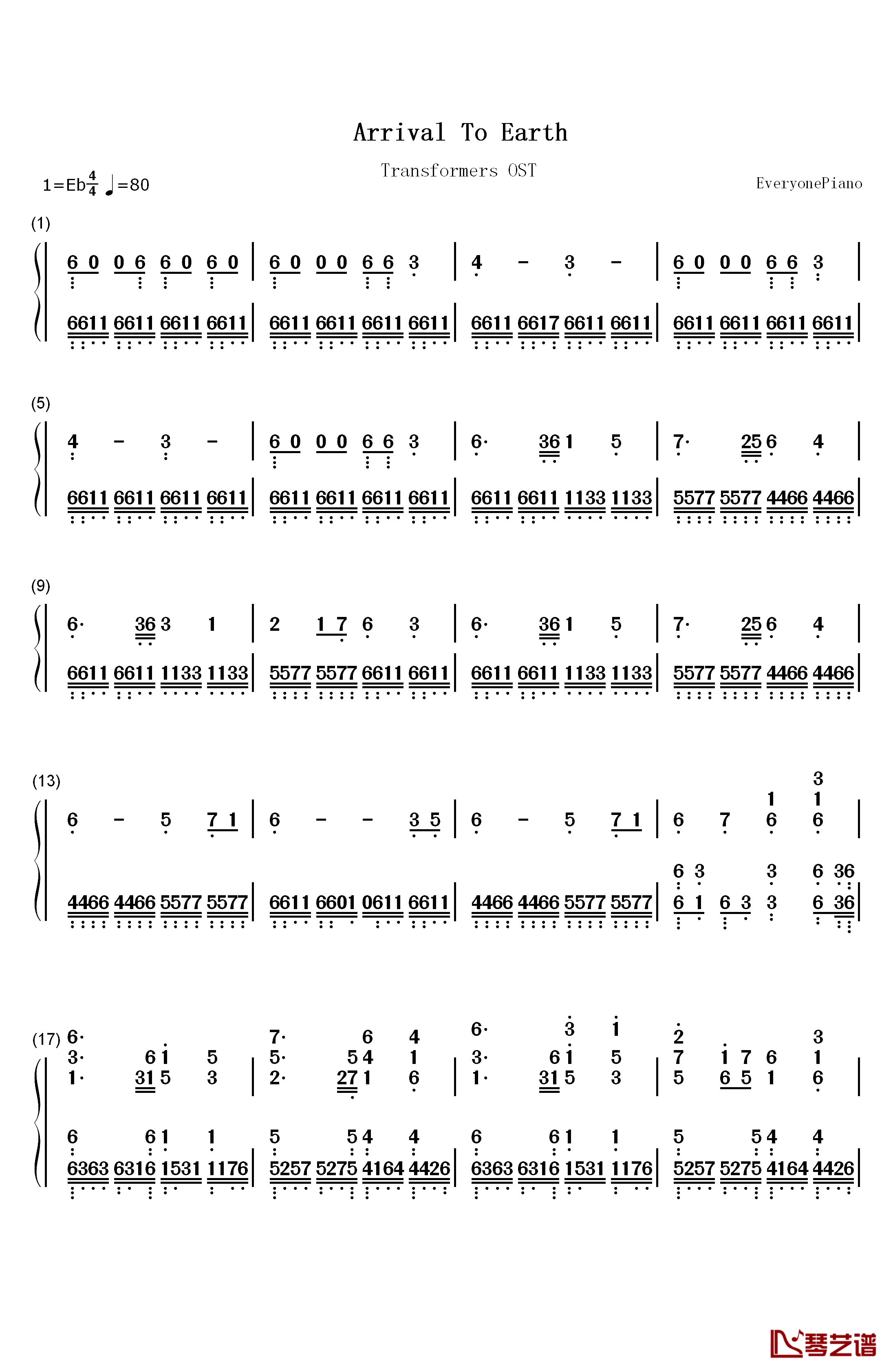 Arrival To Earth钢琴简谱-数字双手-Steve Jablonsky