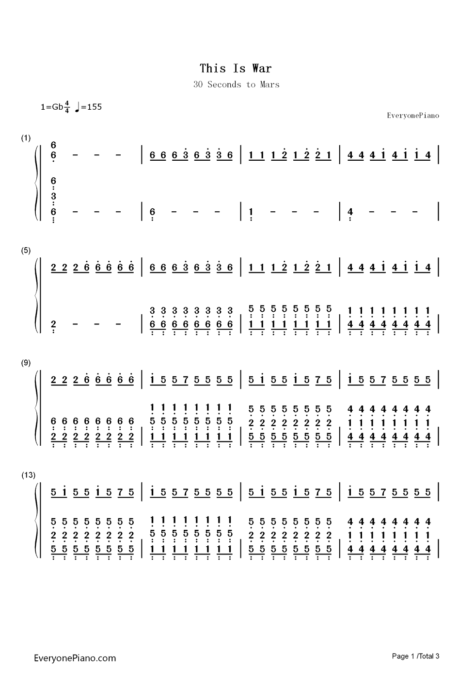 This Is War钢琴简谱-30 Seconds to Mars演唱