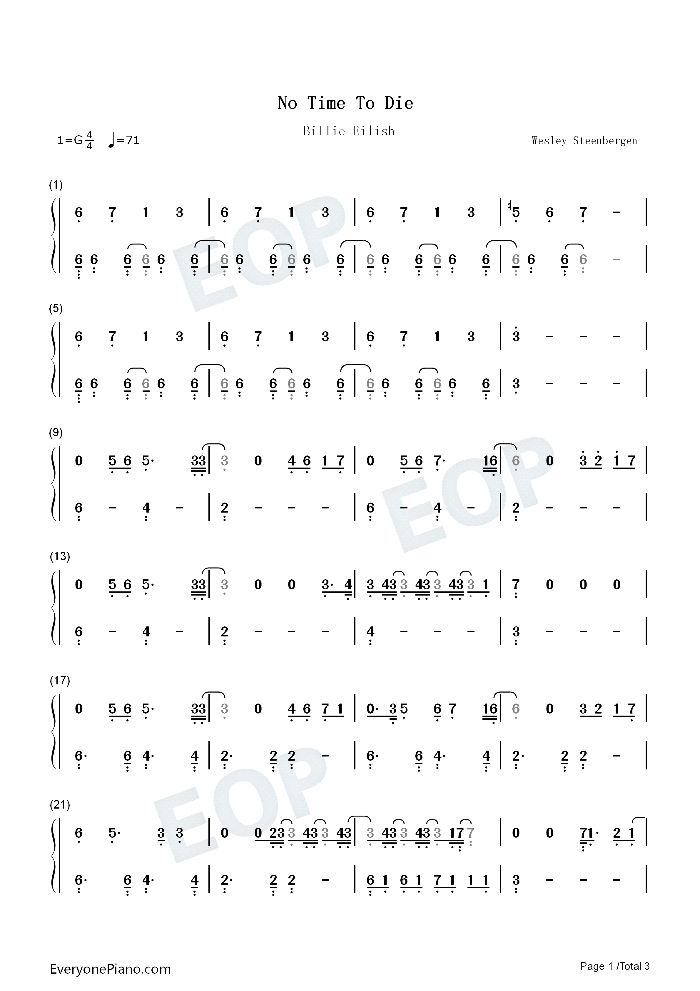 No Time to Die钢琴简谱-Billie Eilish演唱
