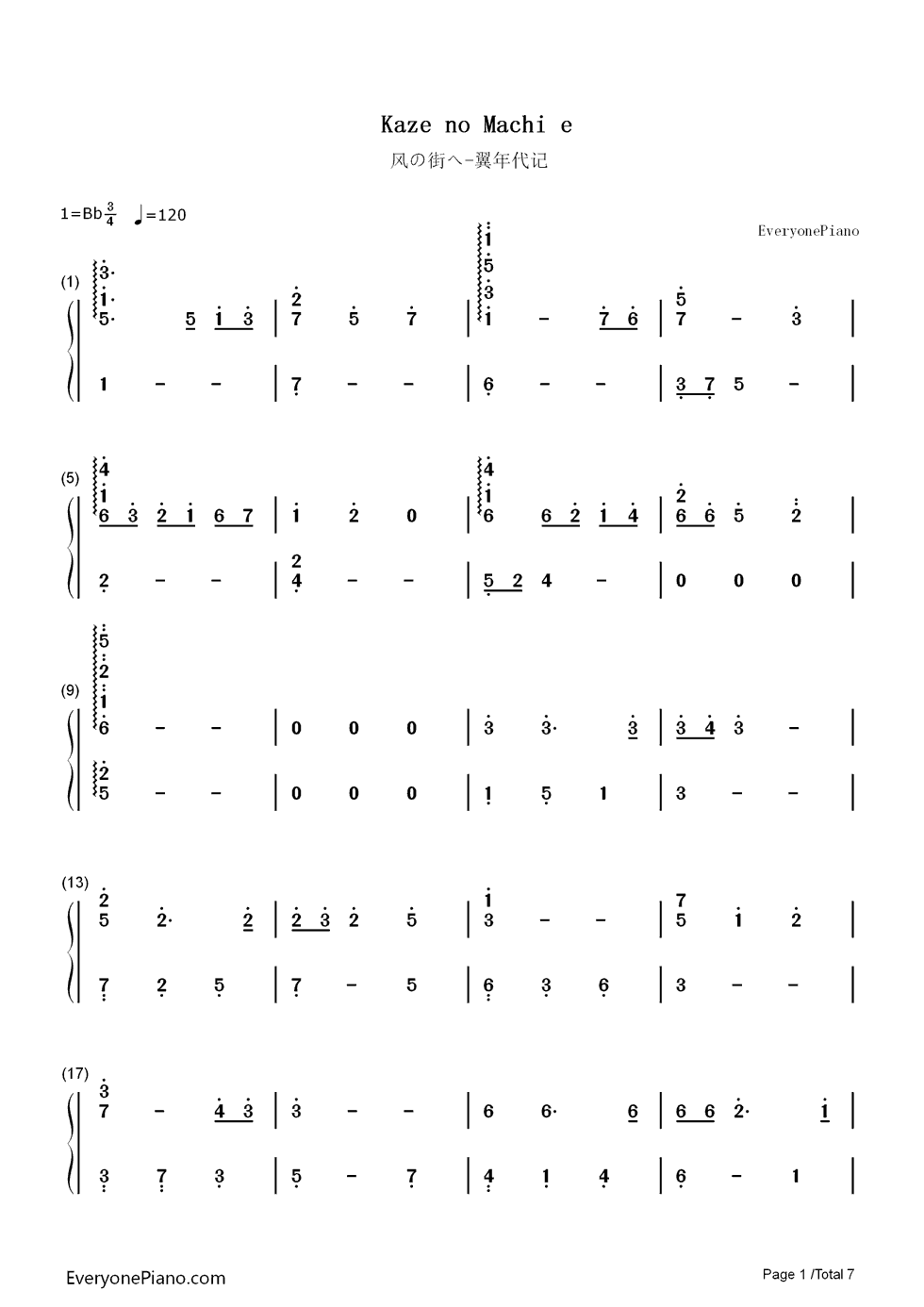 风の街へ钢琴简谱-FictionJunction KEIKO演唱