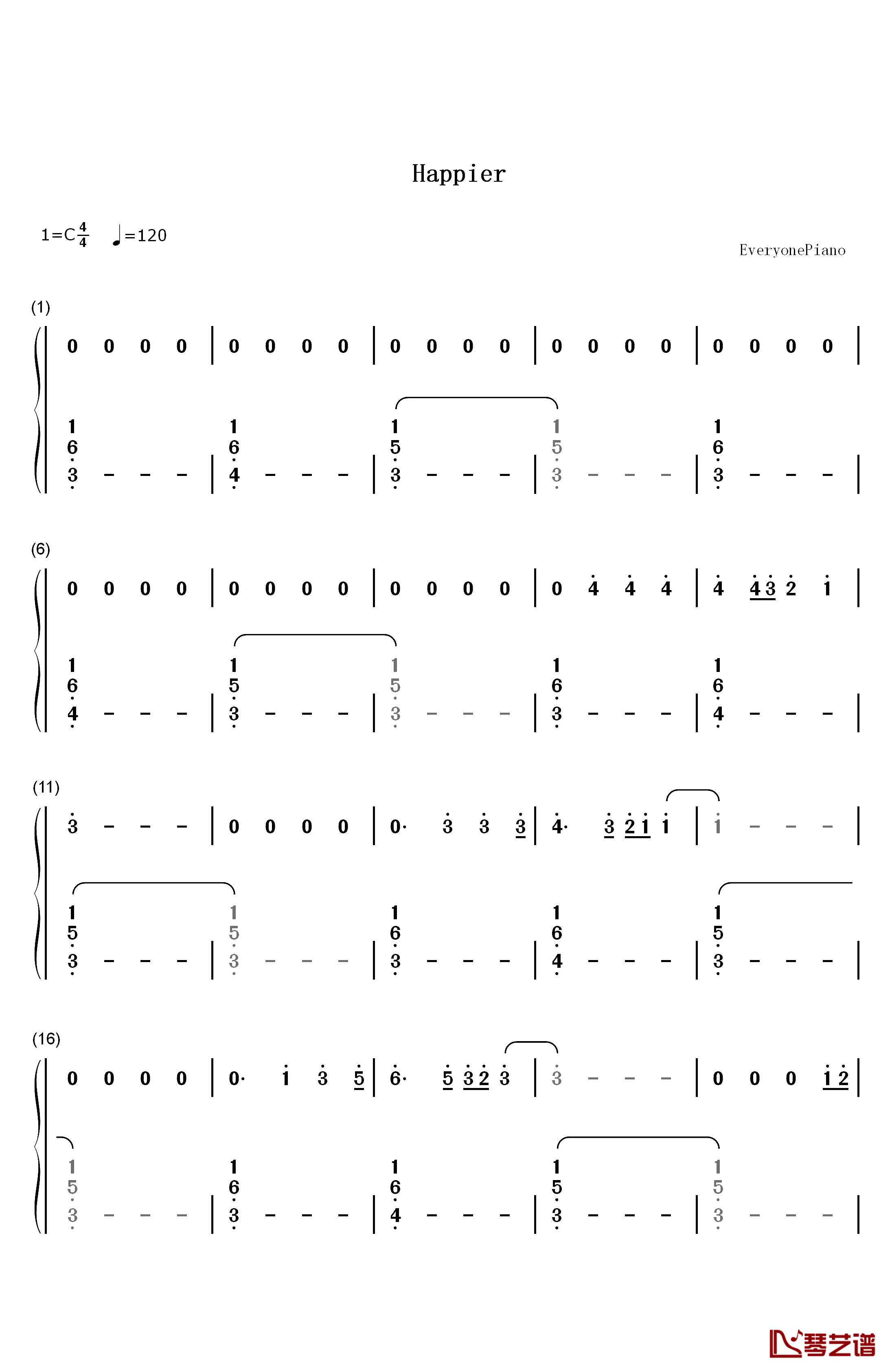 Happier钢琴简谱-数字双手-Ed Sheeran