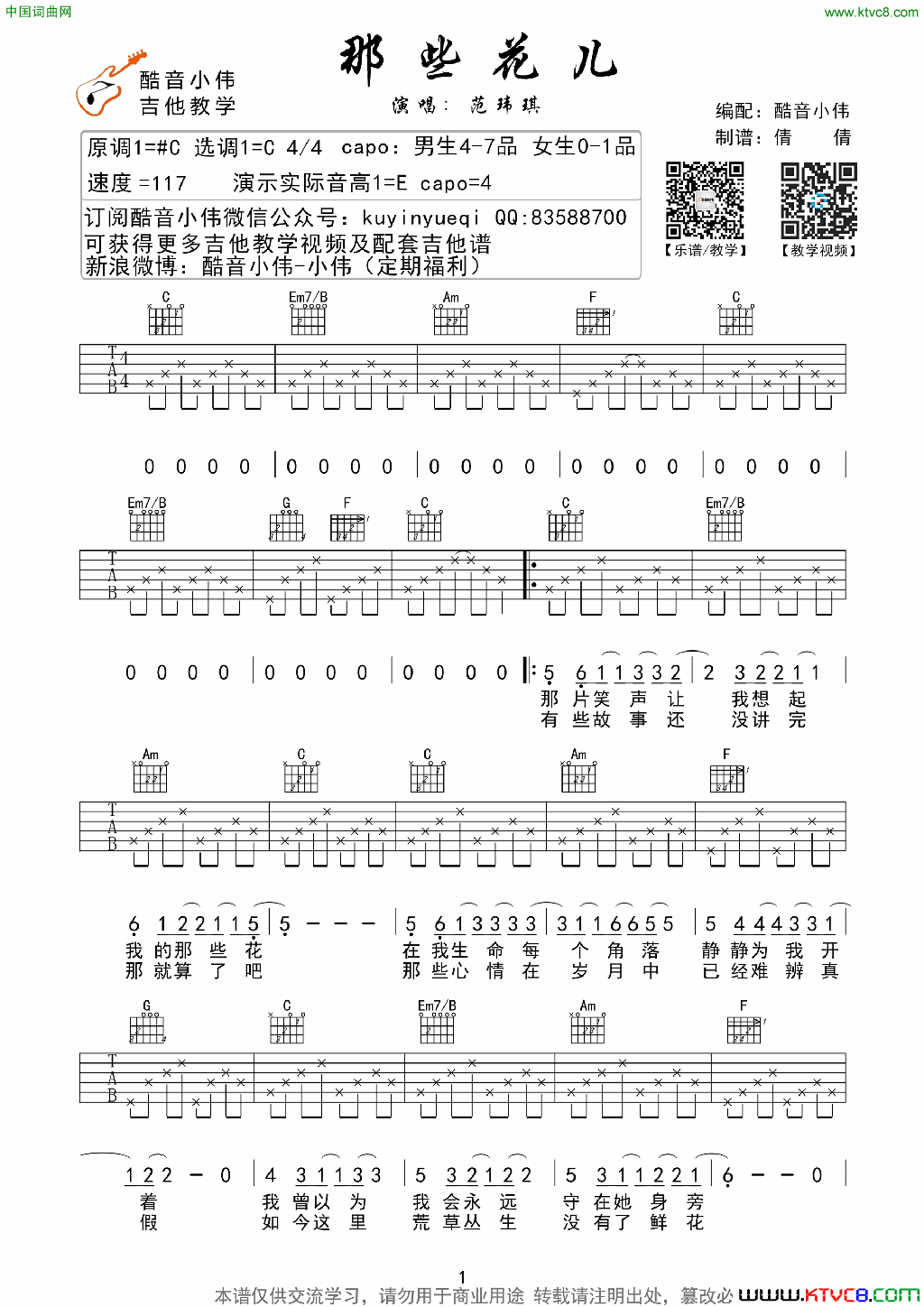 那些花儿范玮琪版酷音小伟编谱简谱-范玮琪演唱-朴树/朴树词曲