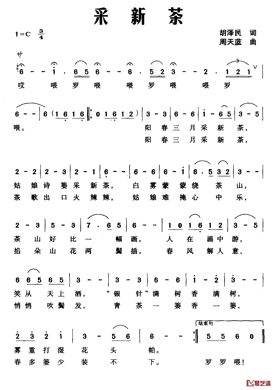 采新茶简谱-胡泽民词/周天蓝曲