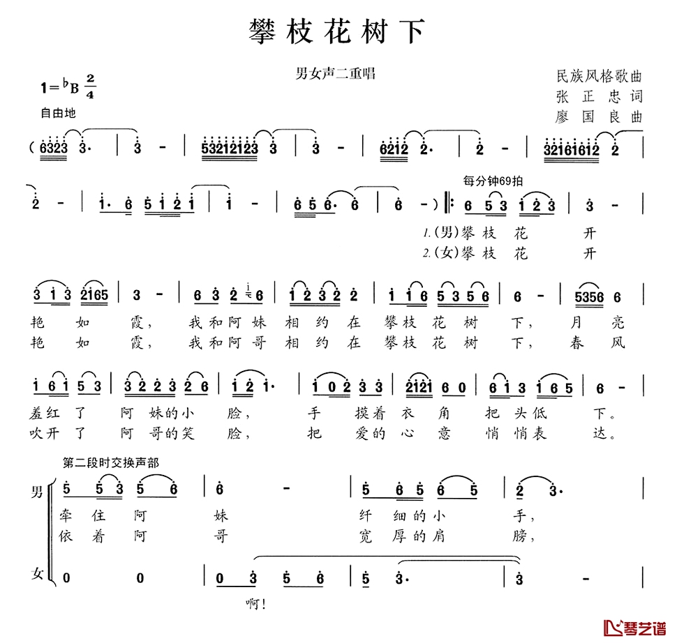 攀枝花树下简谱-张正忠词/廖国良曲