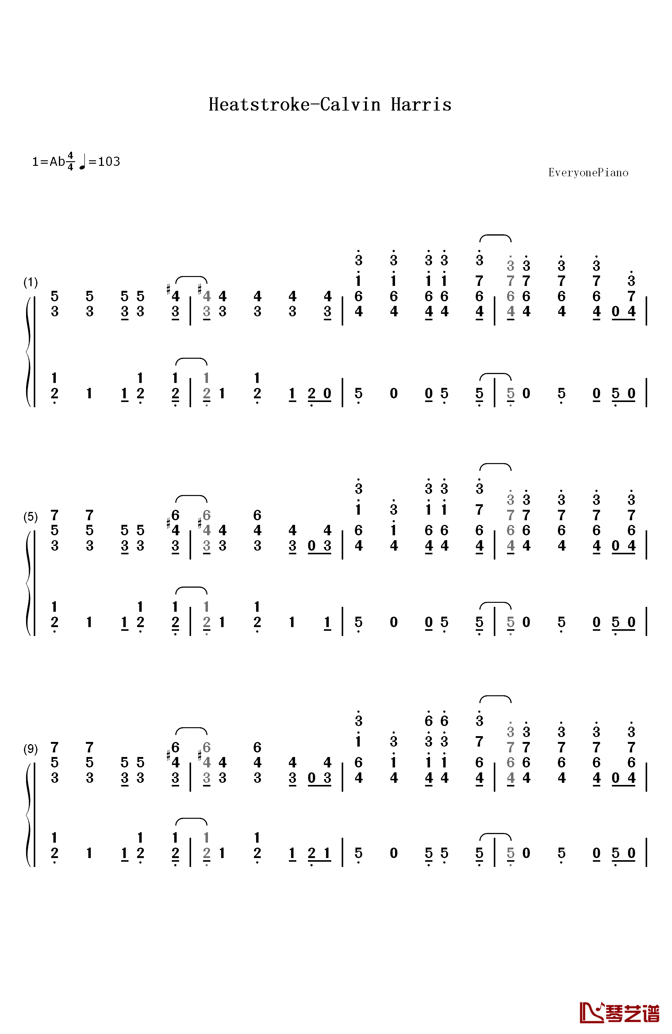 Heatstroke钢琴简谱-数字双手-Calvin Harris