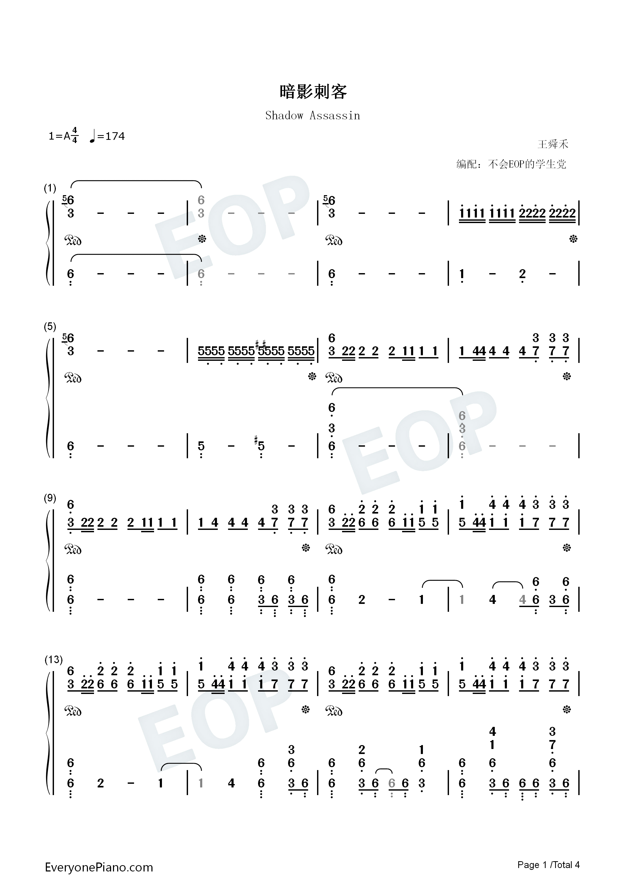 暗影刺客钢琴简谱-王舜禾演唱