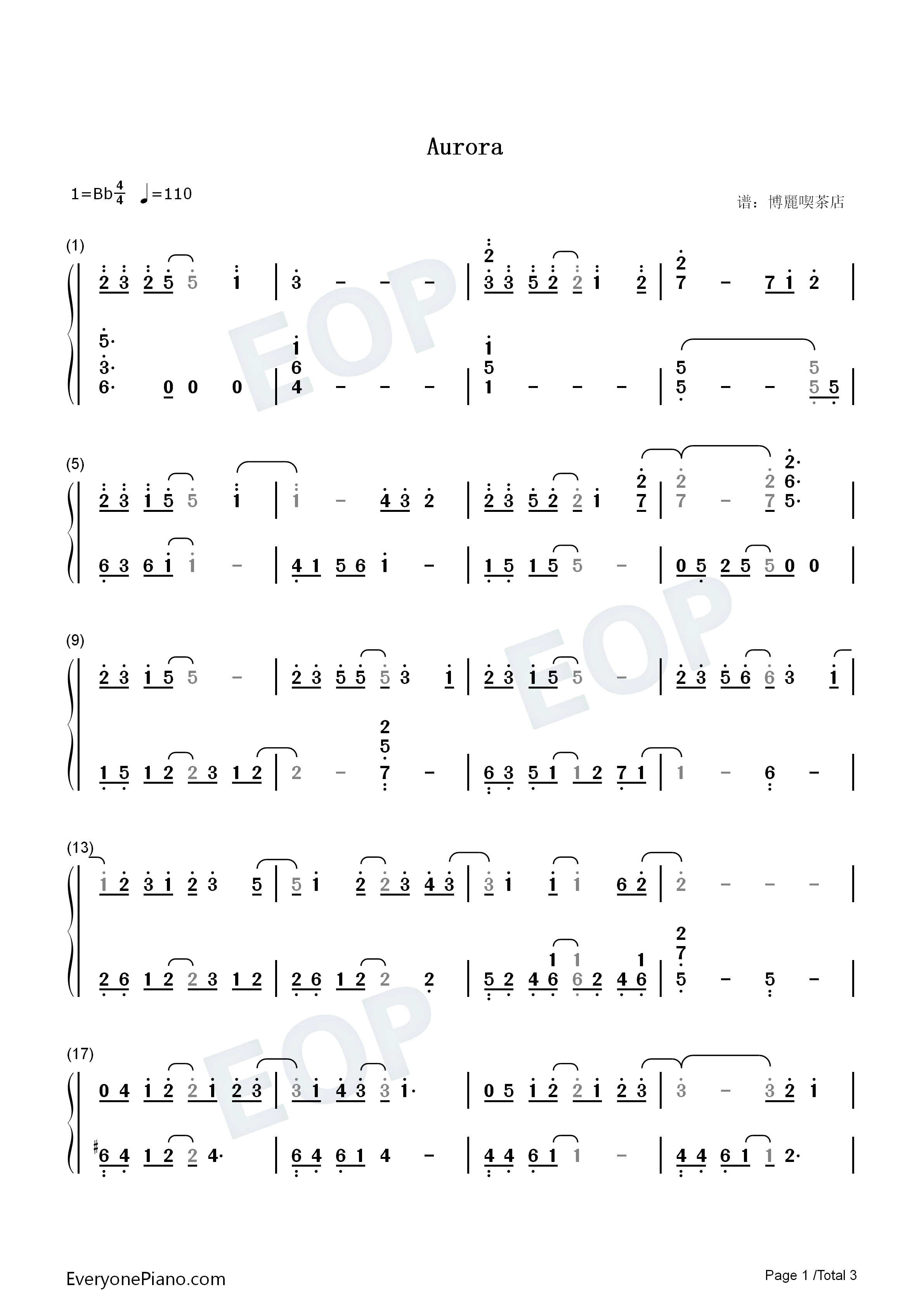 Aurora钢琴简谱-魏琮霏演唱