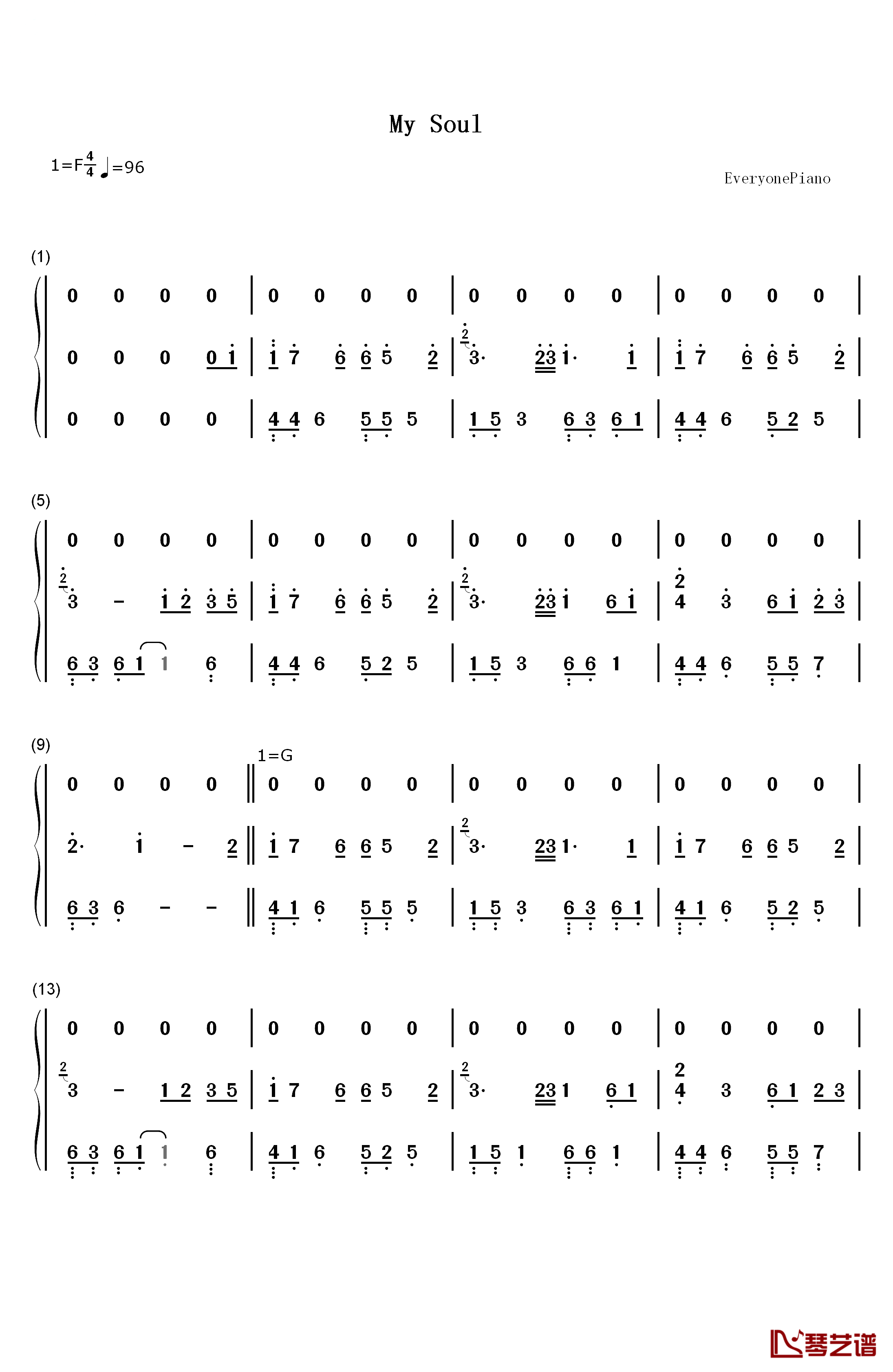 My Soul钢琴简谱-数字双手-July