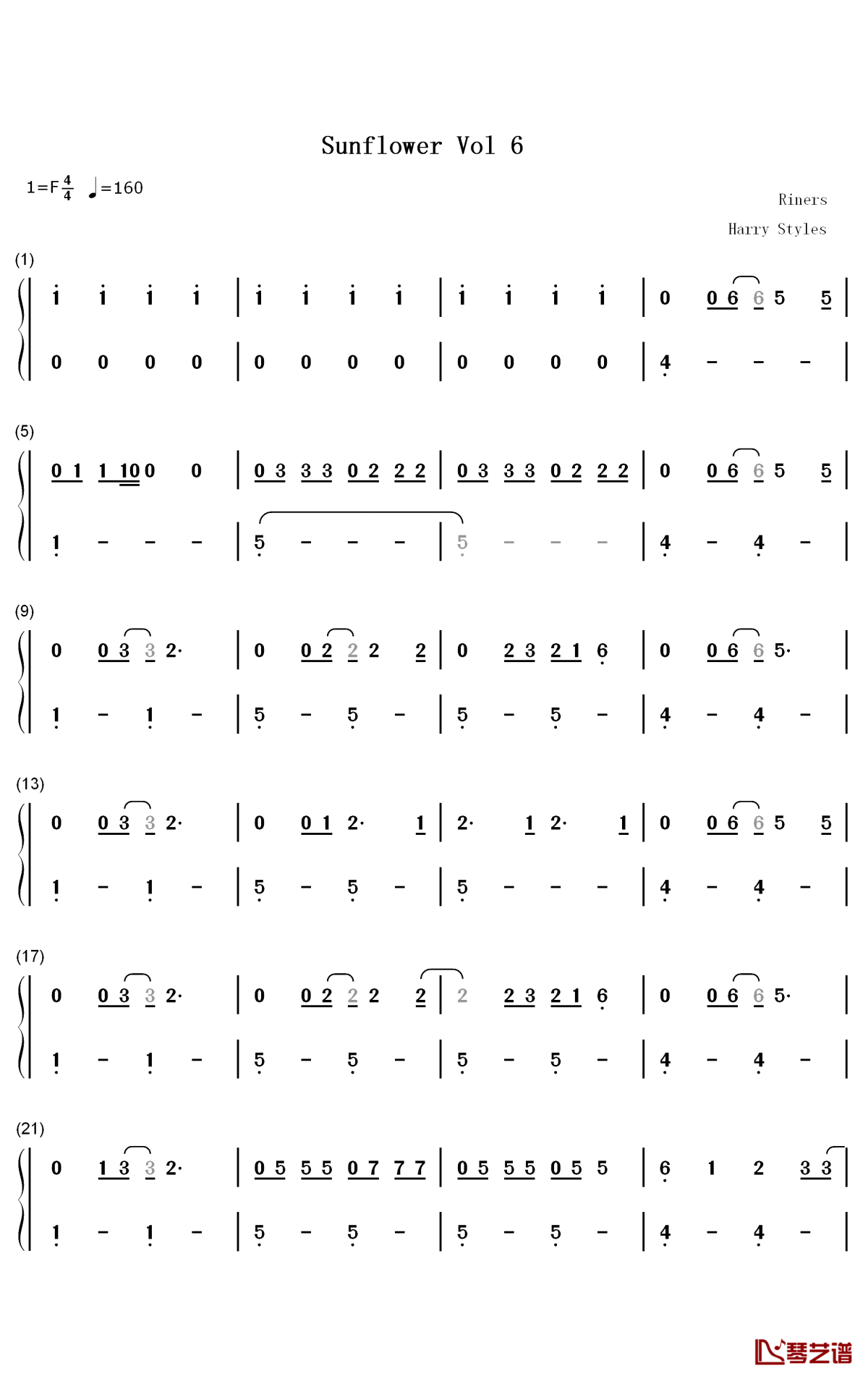 Sunflower Vol 6钢琴简谱-数字双手-Harry Styles