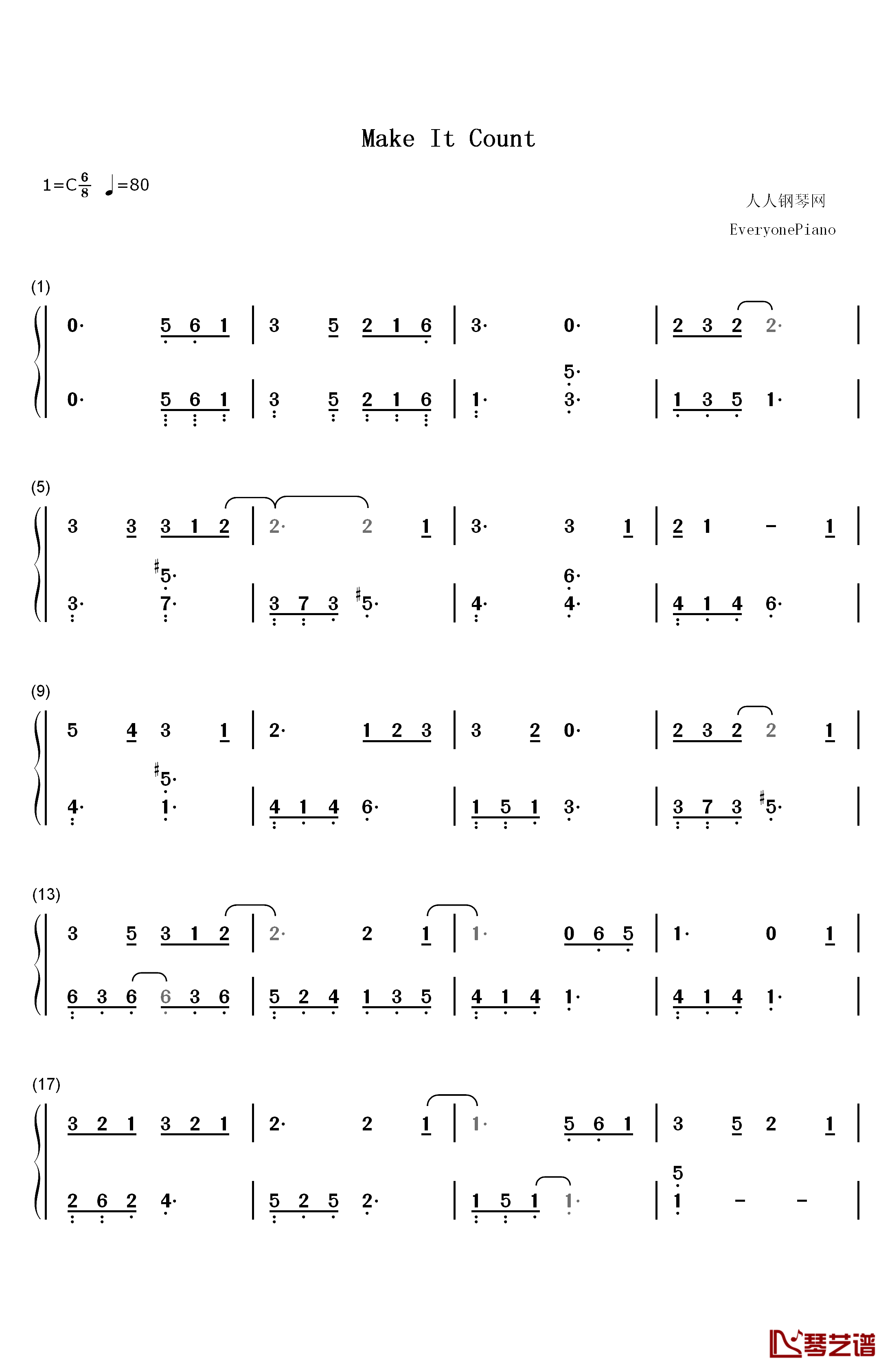 Make It Count钢琴简谱-数字双手-Chen