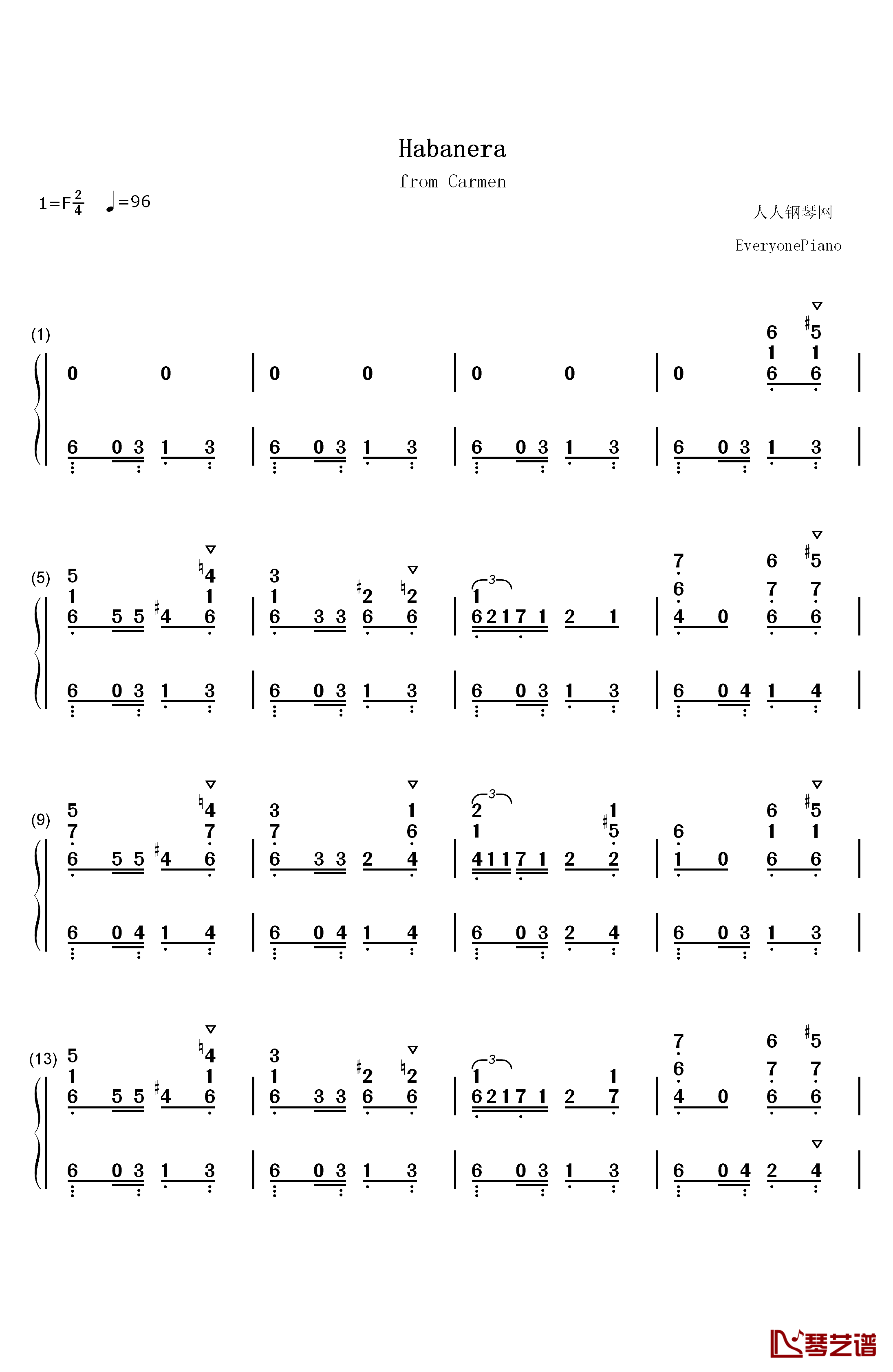 Habanera钢琴简谱-数字双手-Georges Bizet