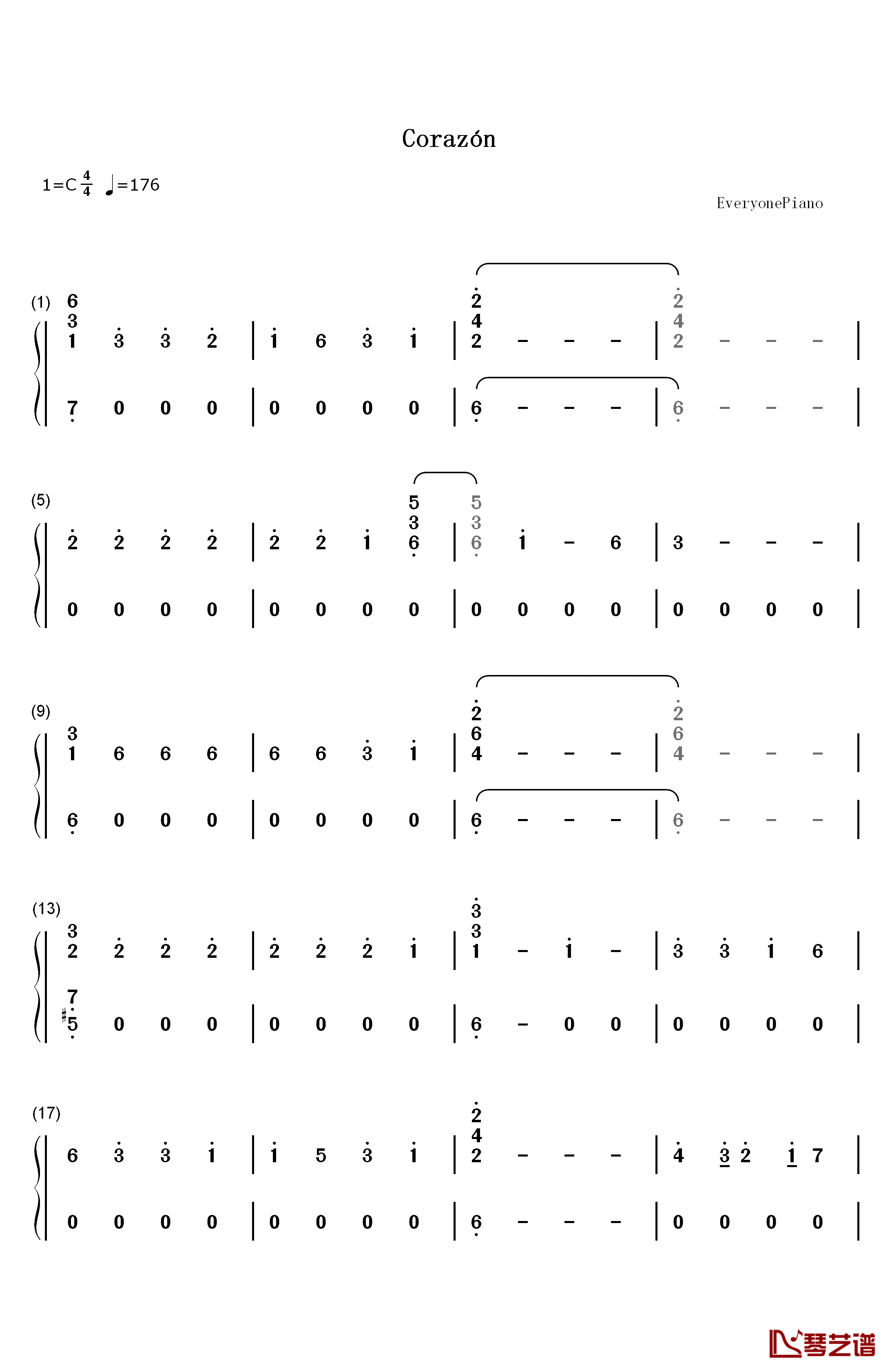 Corazón钢琴简谱-数字双手-Maluma