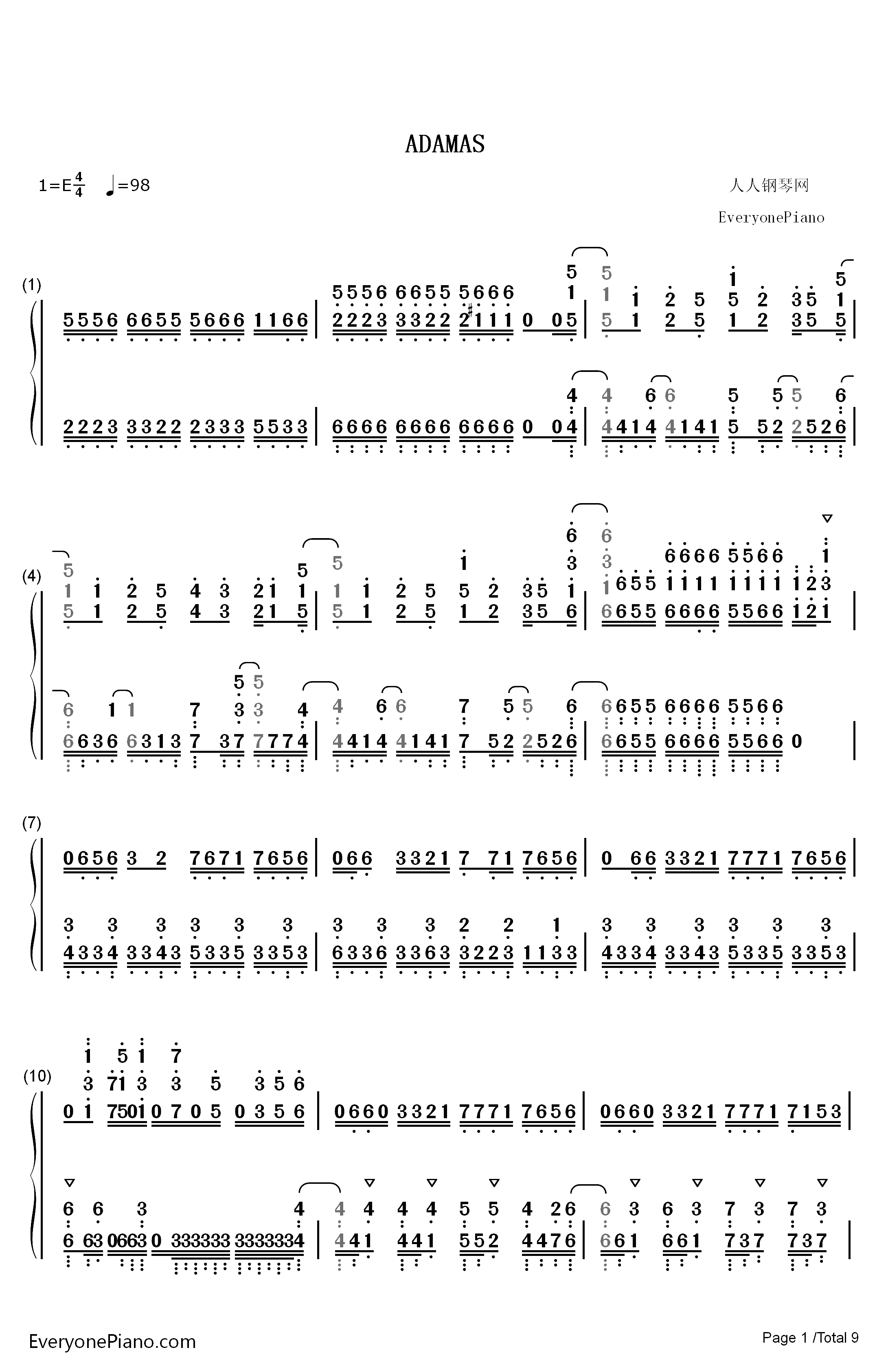 ADAMAS钢琴简谱-数字双手-LiSA