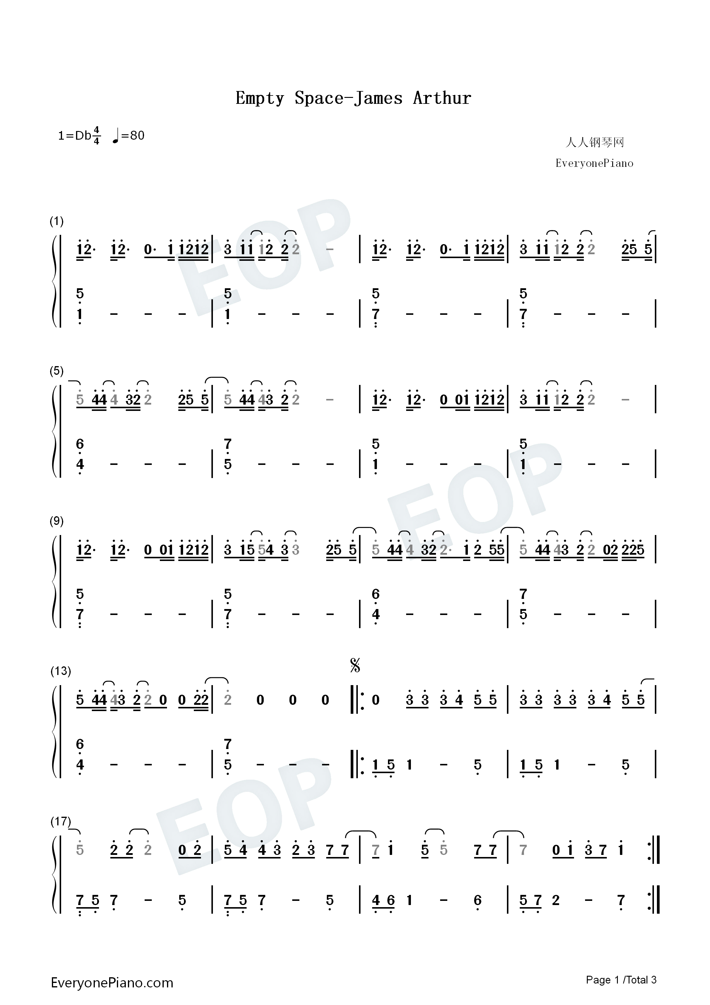 Empty Space钢琴简谱-James Arthur演唱