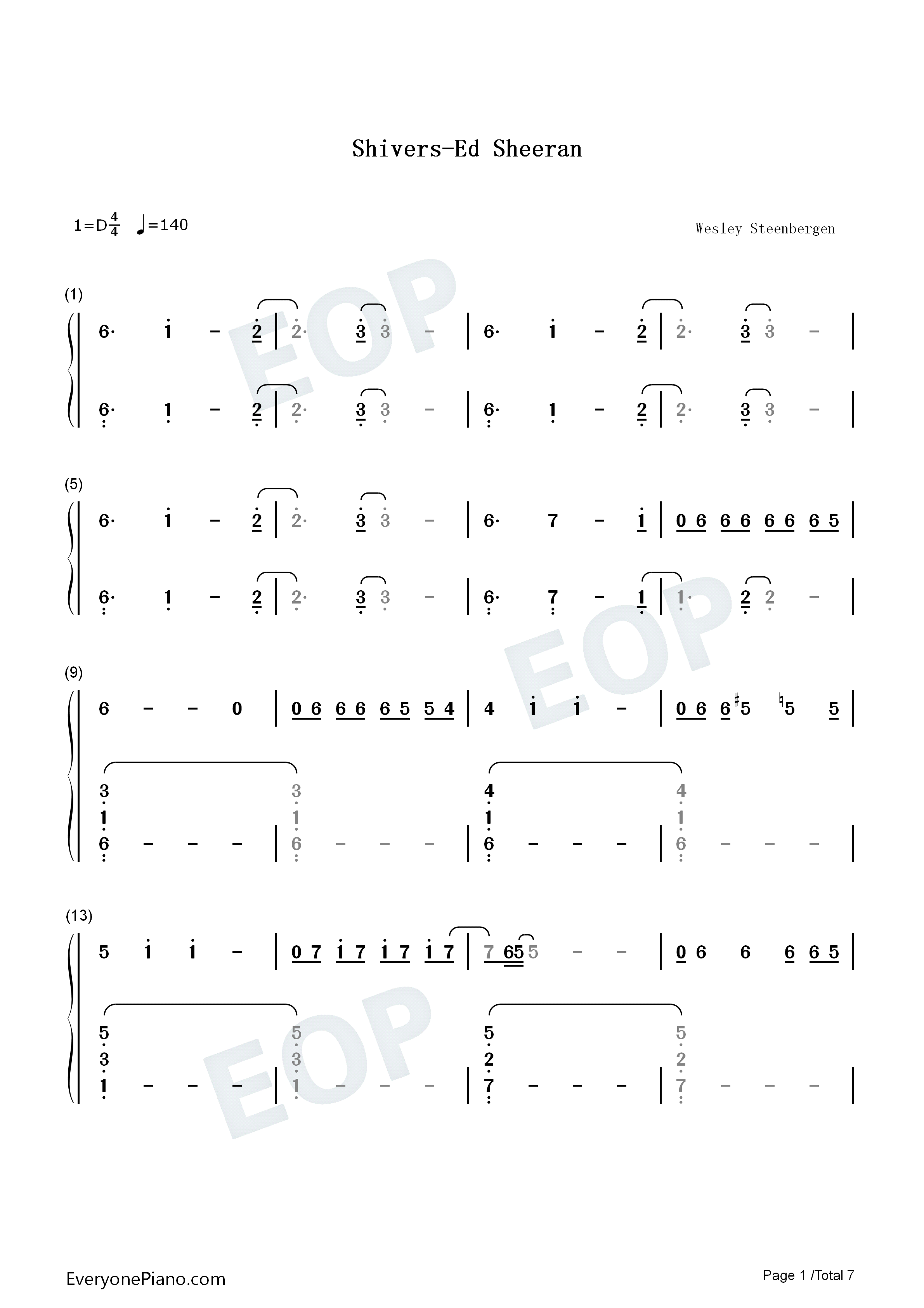 Shivers钢琴简谱-Ed Sheeran演唱