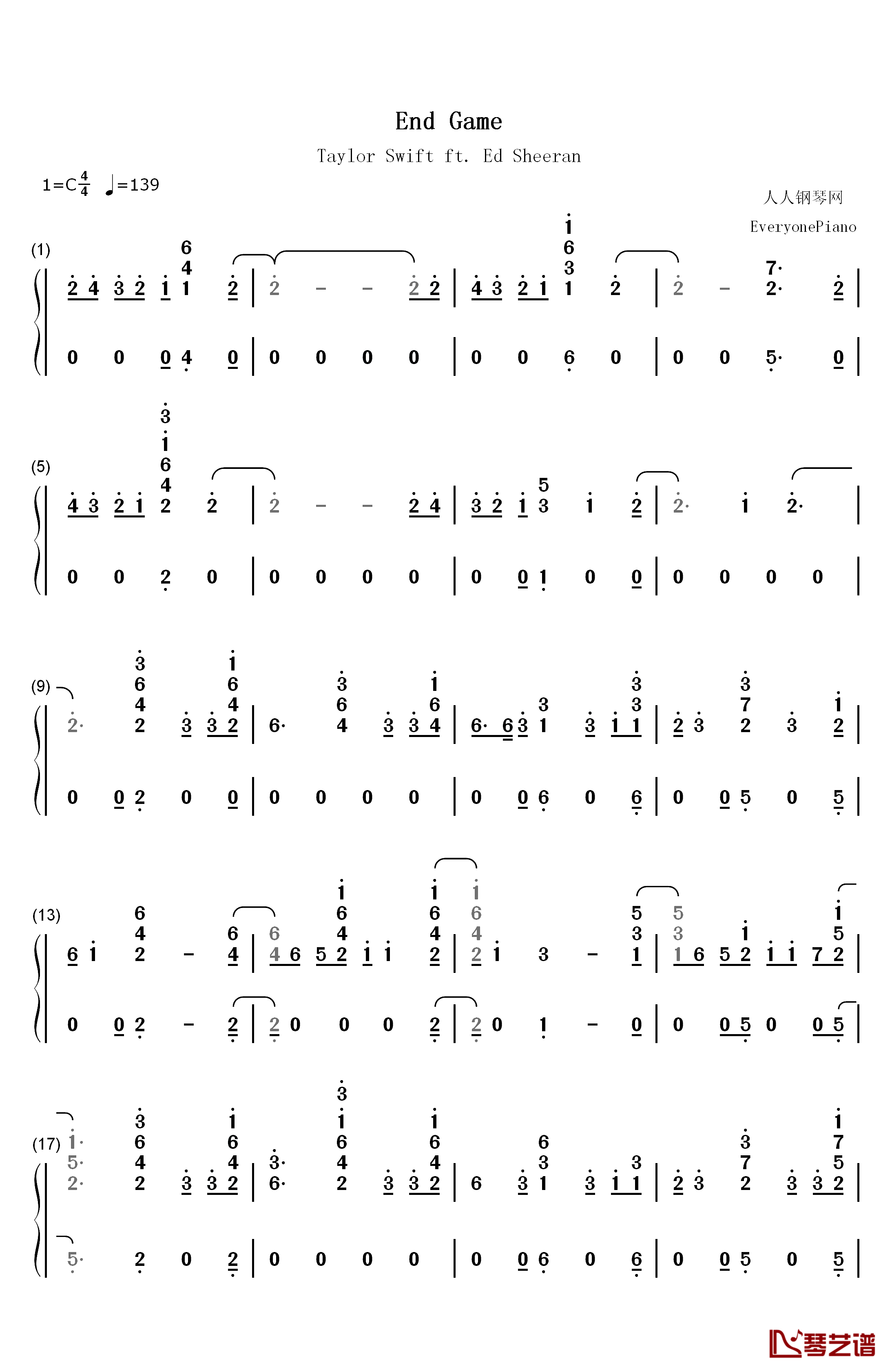 End Game钢琴简谱-数字双手-Taylor Swift