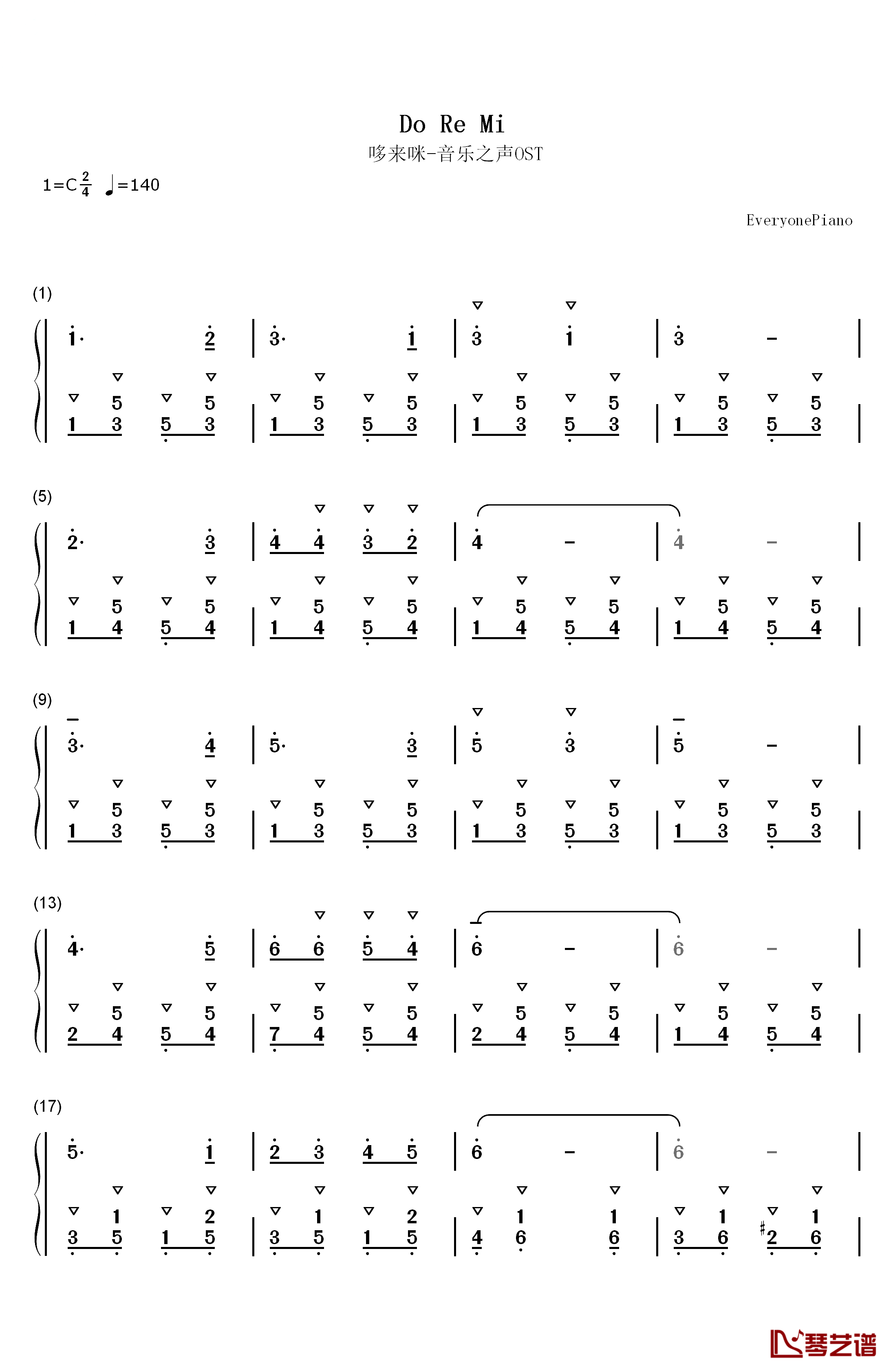 Do Re Mi钢琴简谱-数字双手-哆来咪