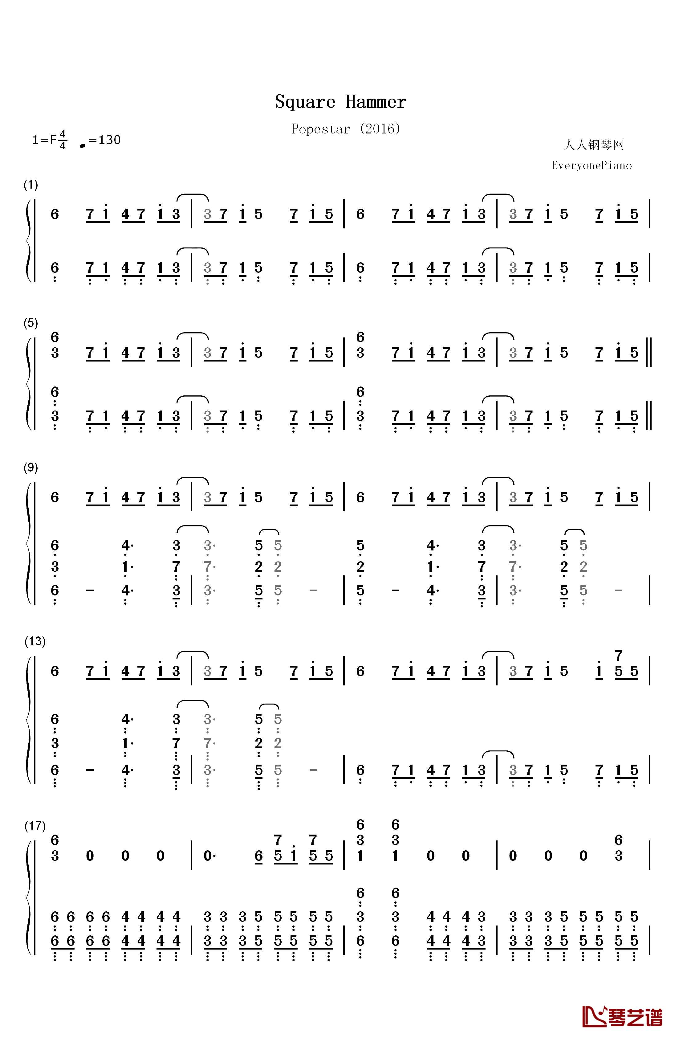 Square Hammer钢琴简谱-数字双手-Ghost