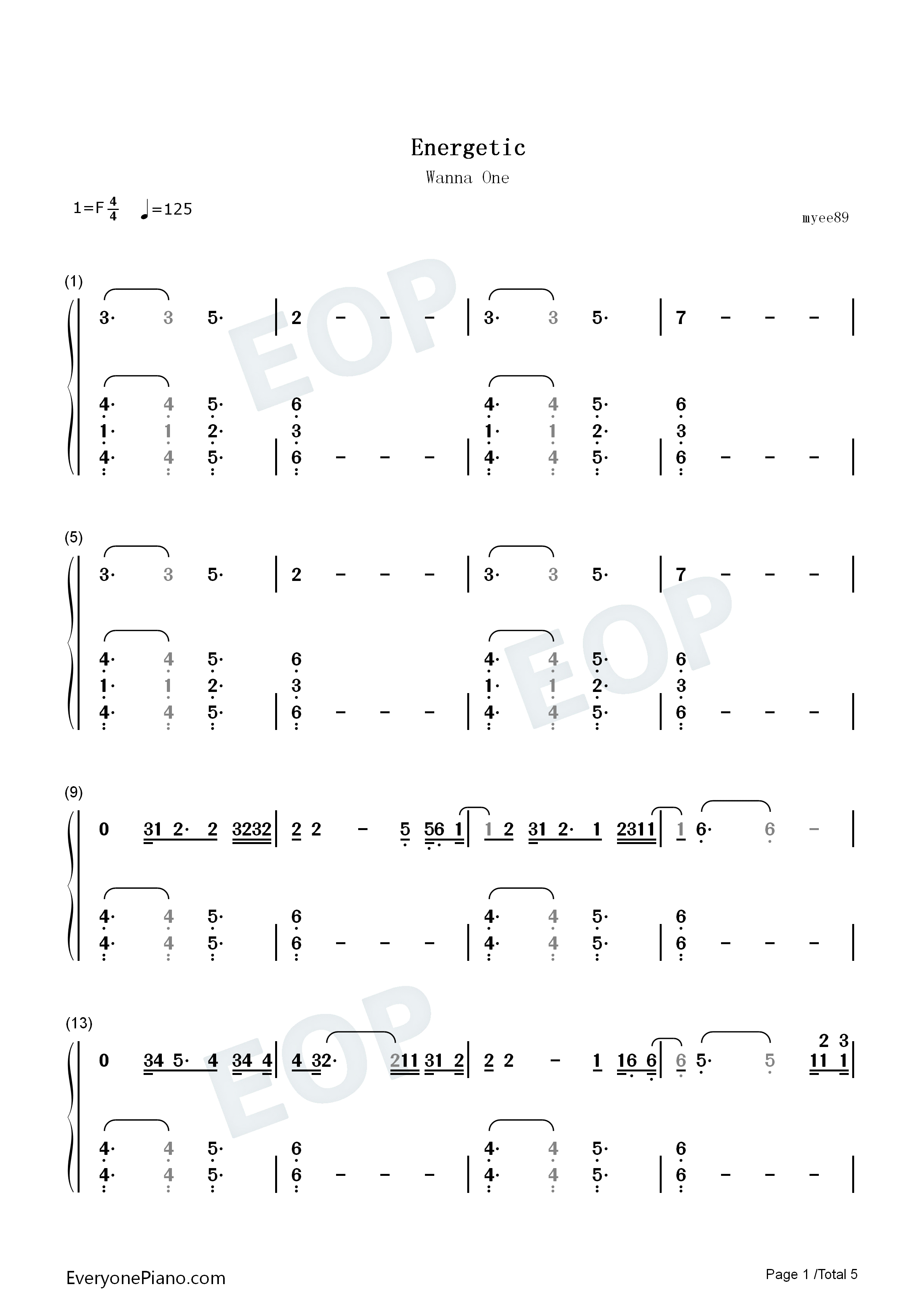 Energetic钢琴简谱-Wanna One演唱
