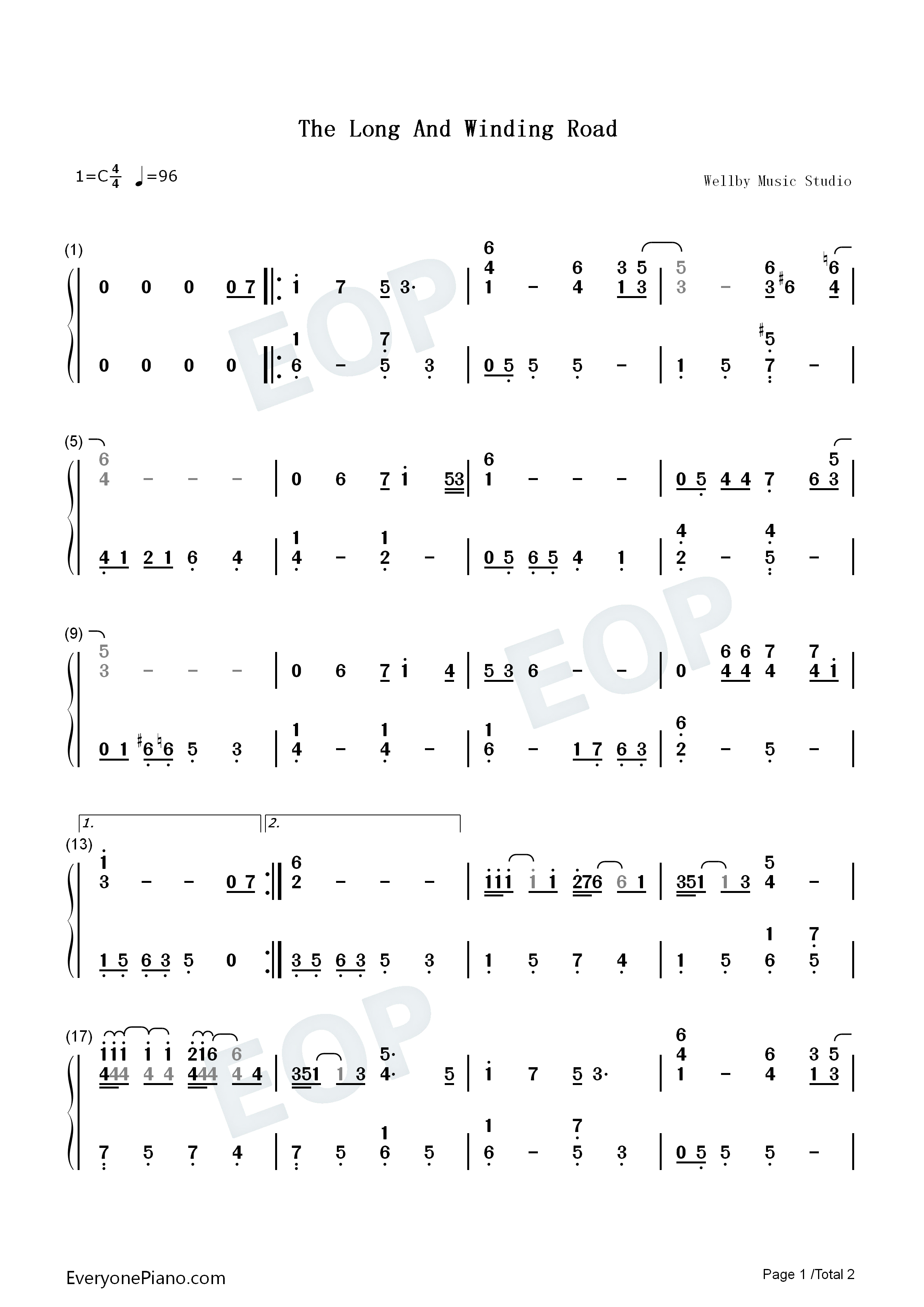 The Long and Winding Road钢琴简谱-The Beatles演唱