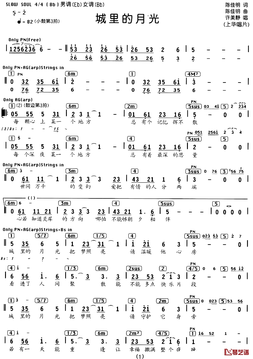 城里的月光简谱-编配乐谱许静美-