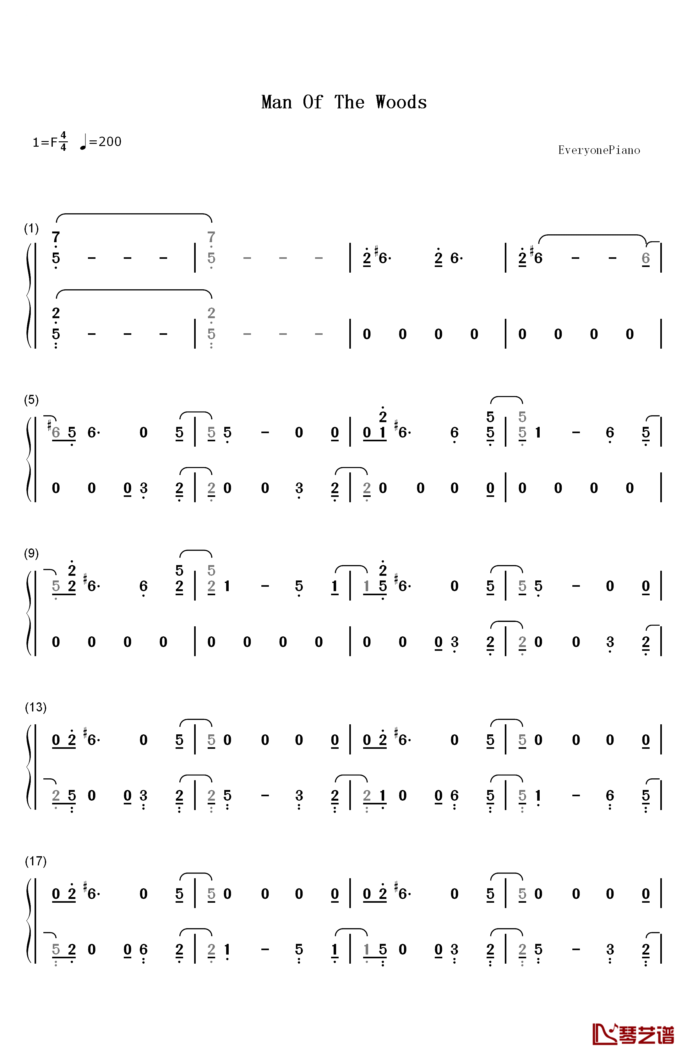 Man Of The Woods钢琴简谱-数字双手-Justin Timberlake