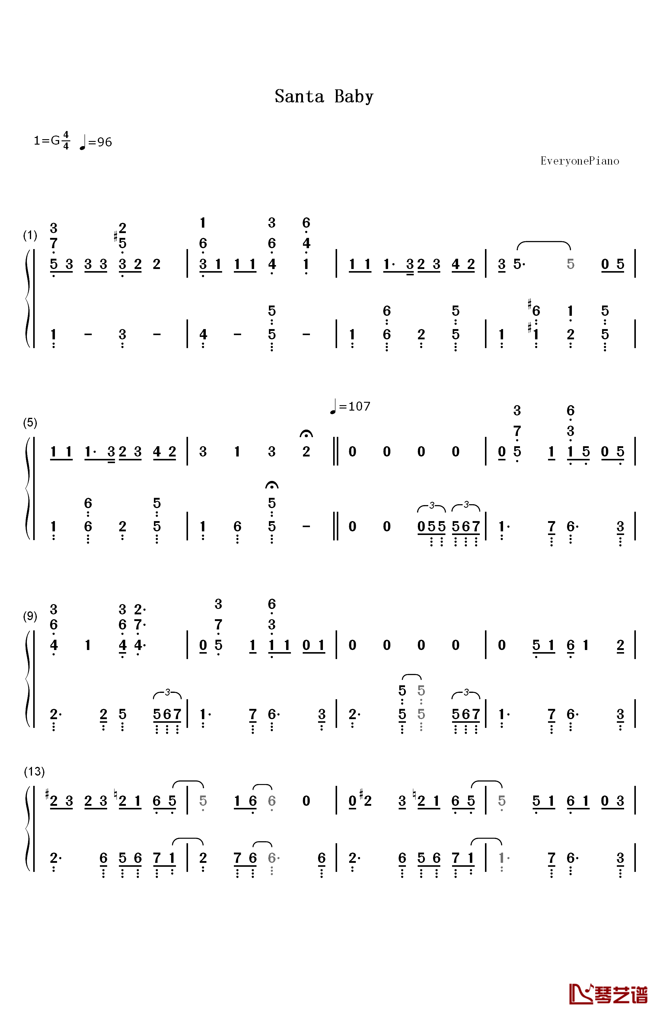 Santa Baby钢琴简谱-数字双手-Eartha Kitt