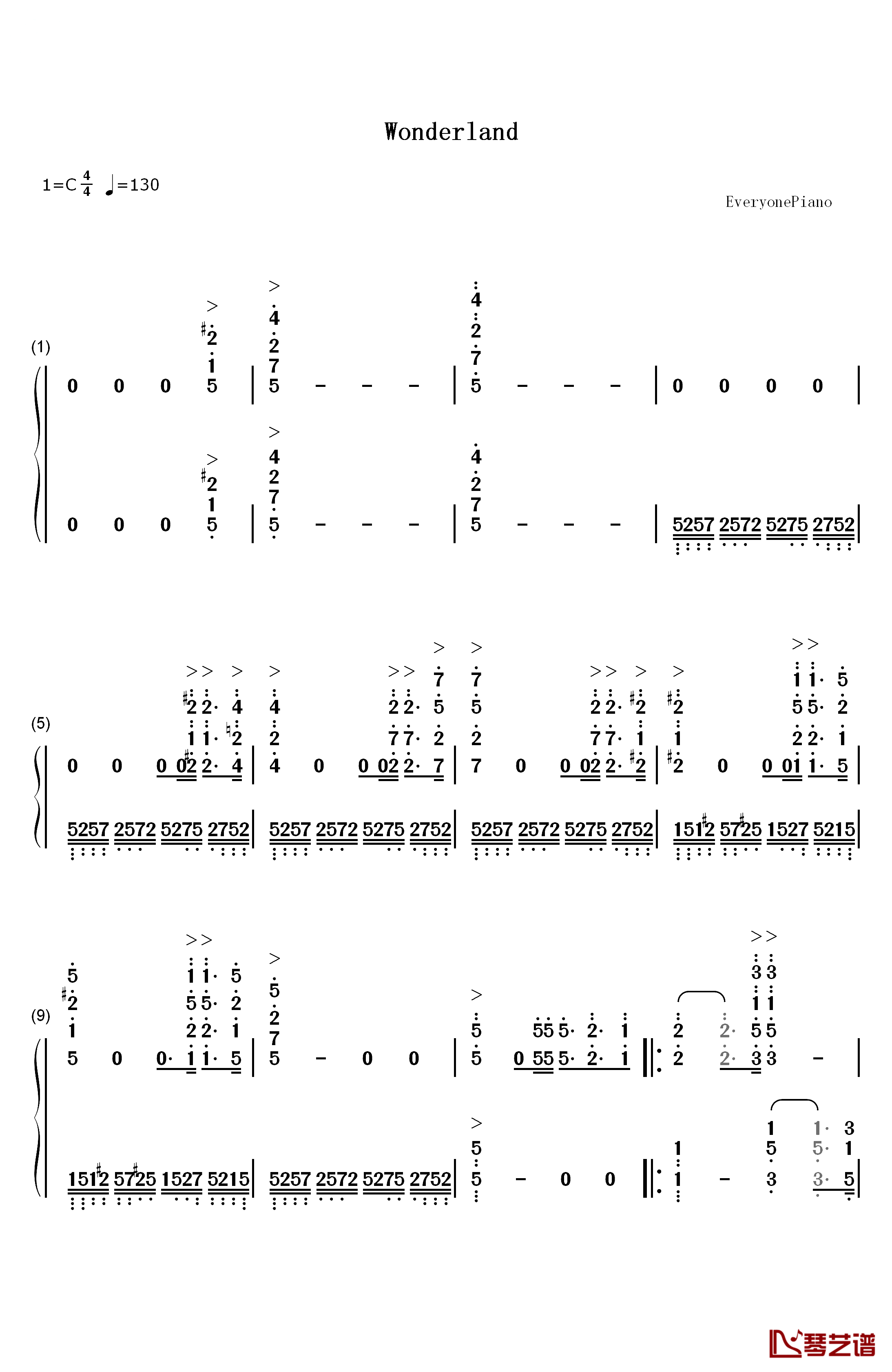 Wonderland钢琴简谱-数字双手-马克西姆