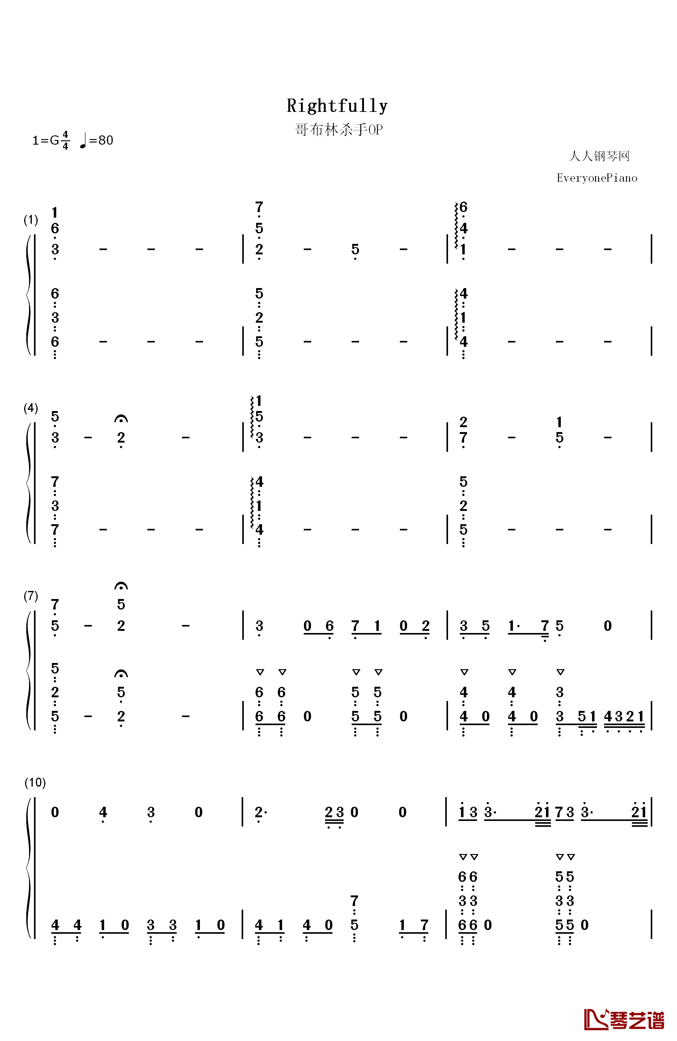 Rightfully钢琴简谱-数字双手-Mili