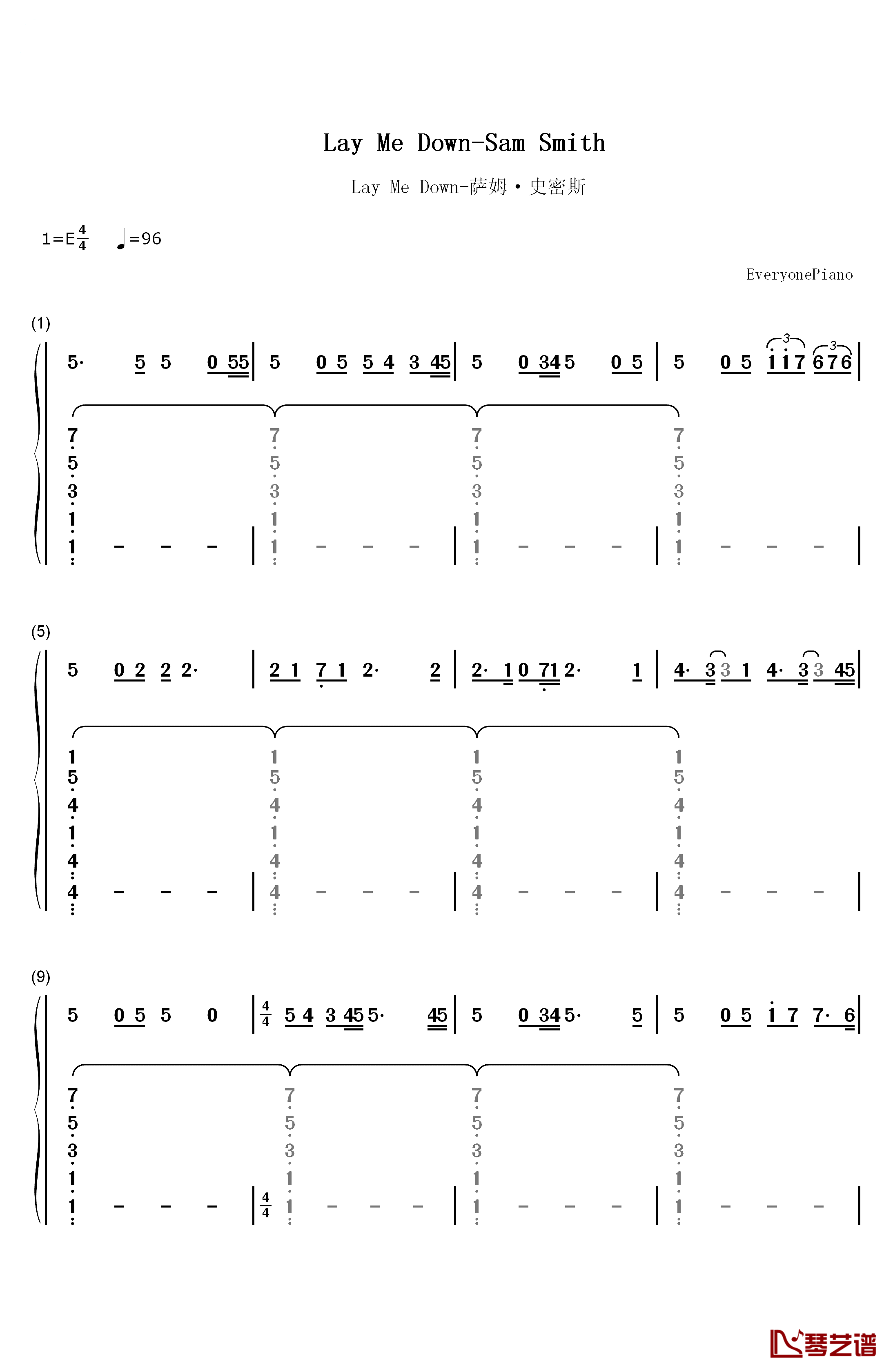 Lay Me Down钢琴简谱-数字双手-Sam Smith