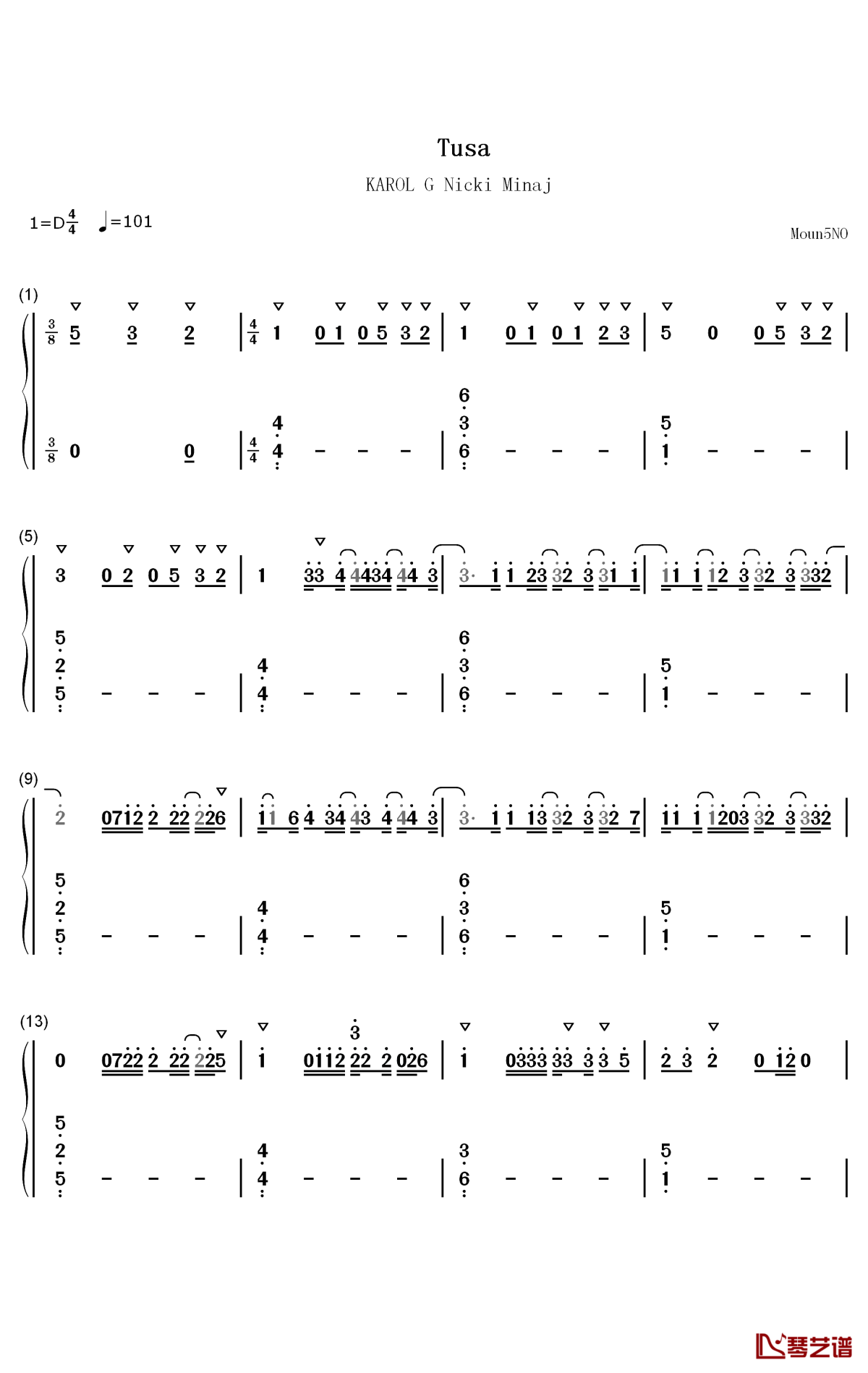 Tusa钢琴简谱-数字双手-Karol G Nicki Minaj
