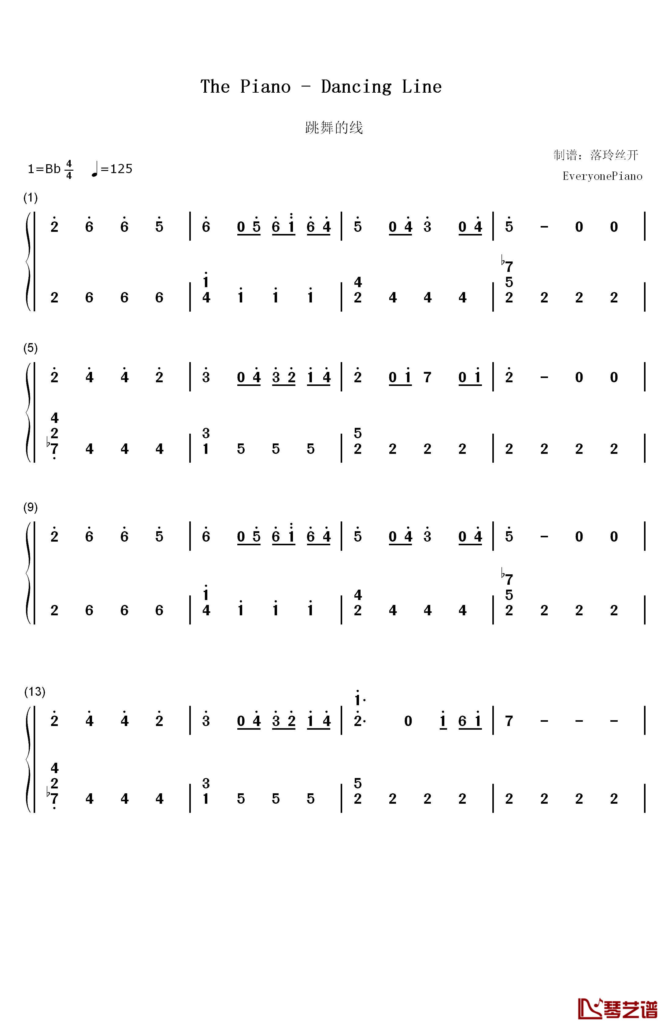 The Piano钢琴简谱-数字双手-猎豹移动公司