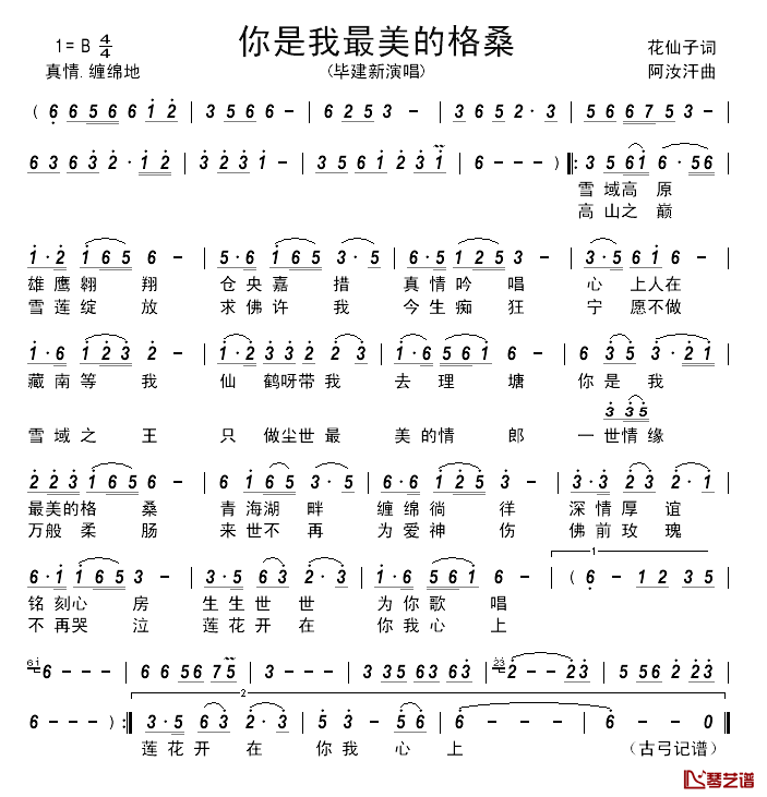 你是我最美的格桑 简谱-花仙子词/阿汝汗曲毕建新-