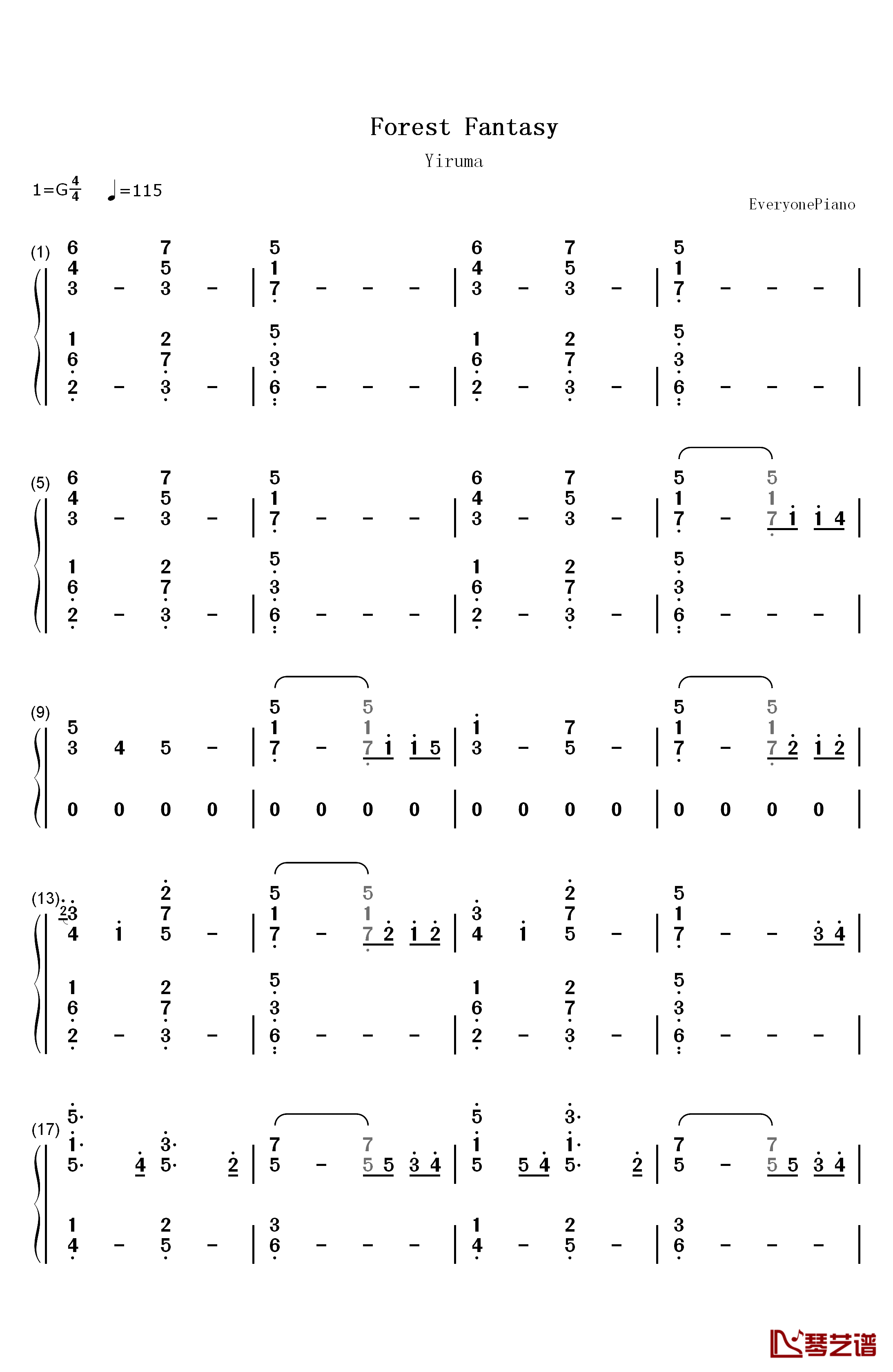 Forest Fantasy钢琴简谱-数字双手-Yiruma李闰珉