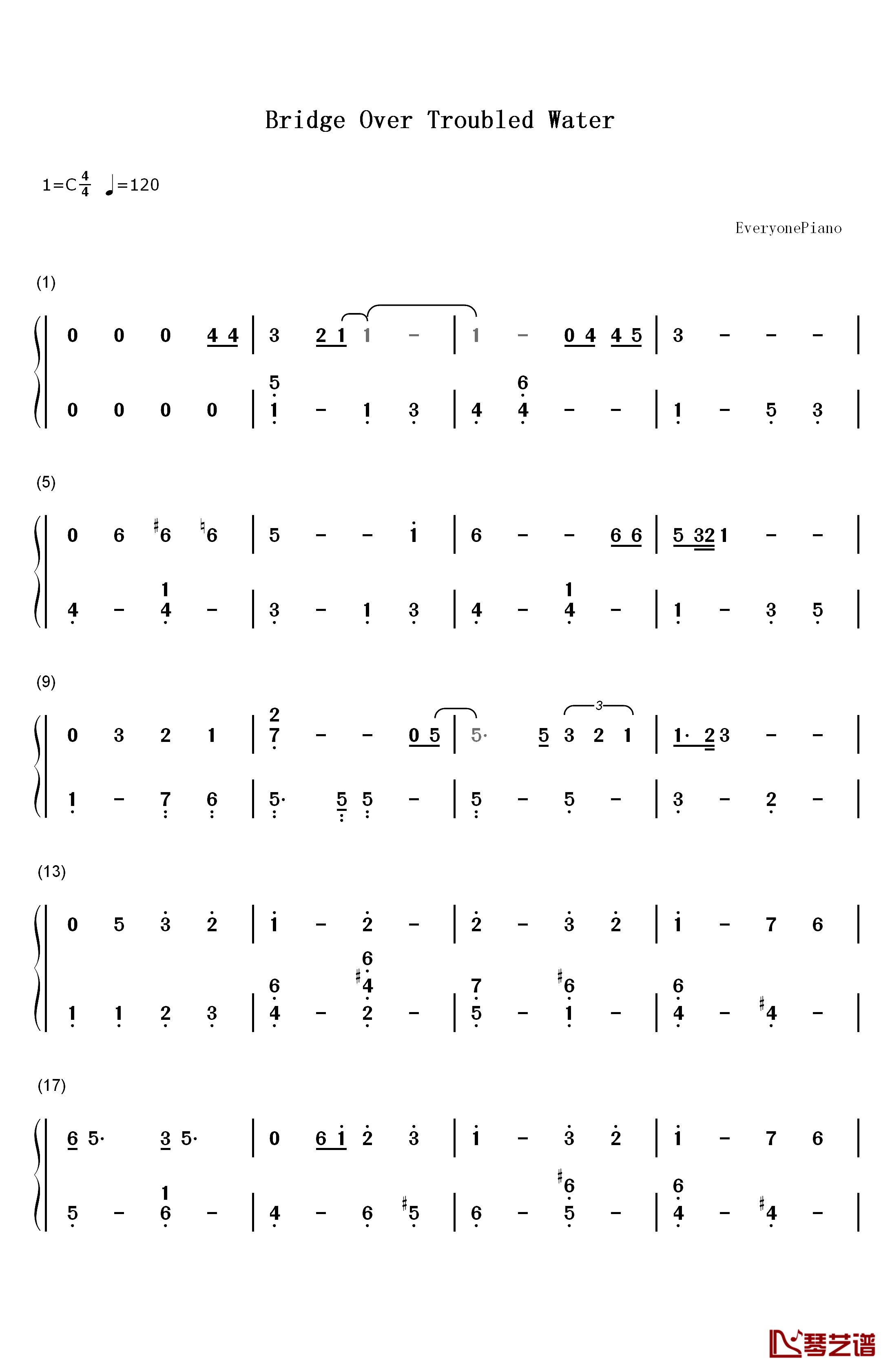 Bridge Over Troubled Water钢琴简谱-数字双手-Simon & Garfunkel